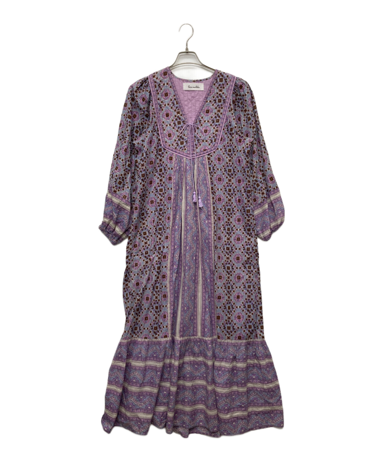 Sara mallika コットンギャザーワンピース パープル 中古・古着通販】sara mallika (サラマリカ) Kareena Square Print