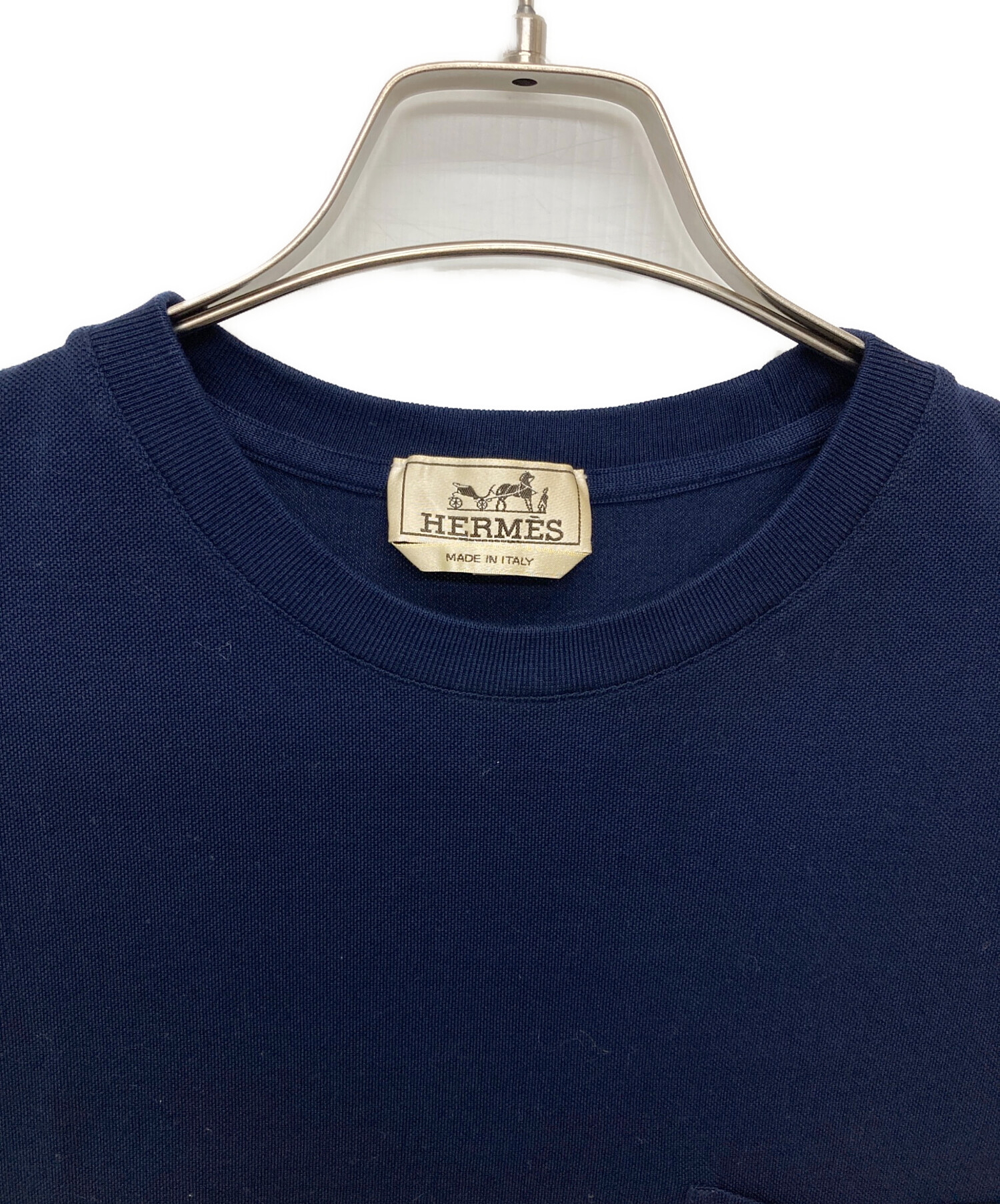 中古・古着通販】HERMES (エルメス) 鹿の子ポケットTシャツ ネイビー