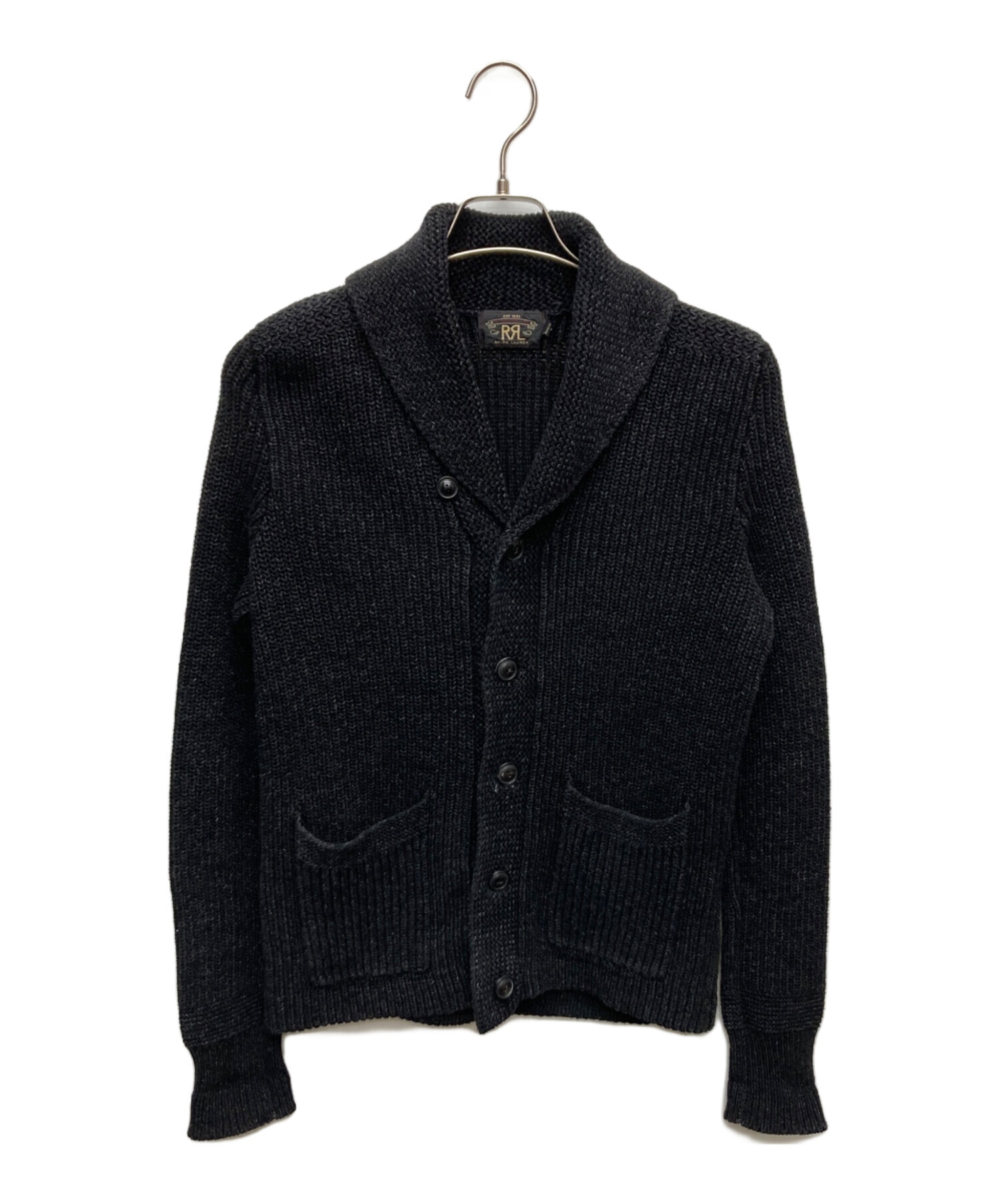 RRL ショールカラー　カーディガン ブラック 中古・古着通販】RRL (ダブルアールエル) コットンショールカラー