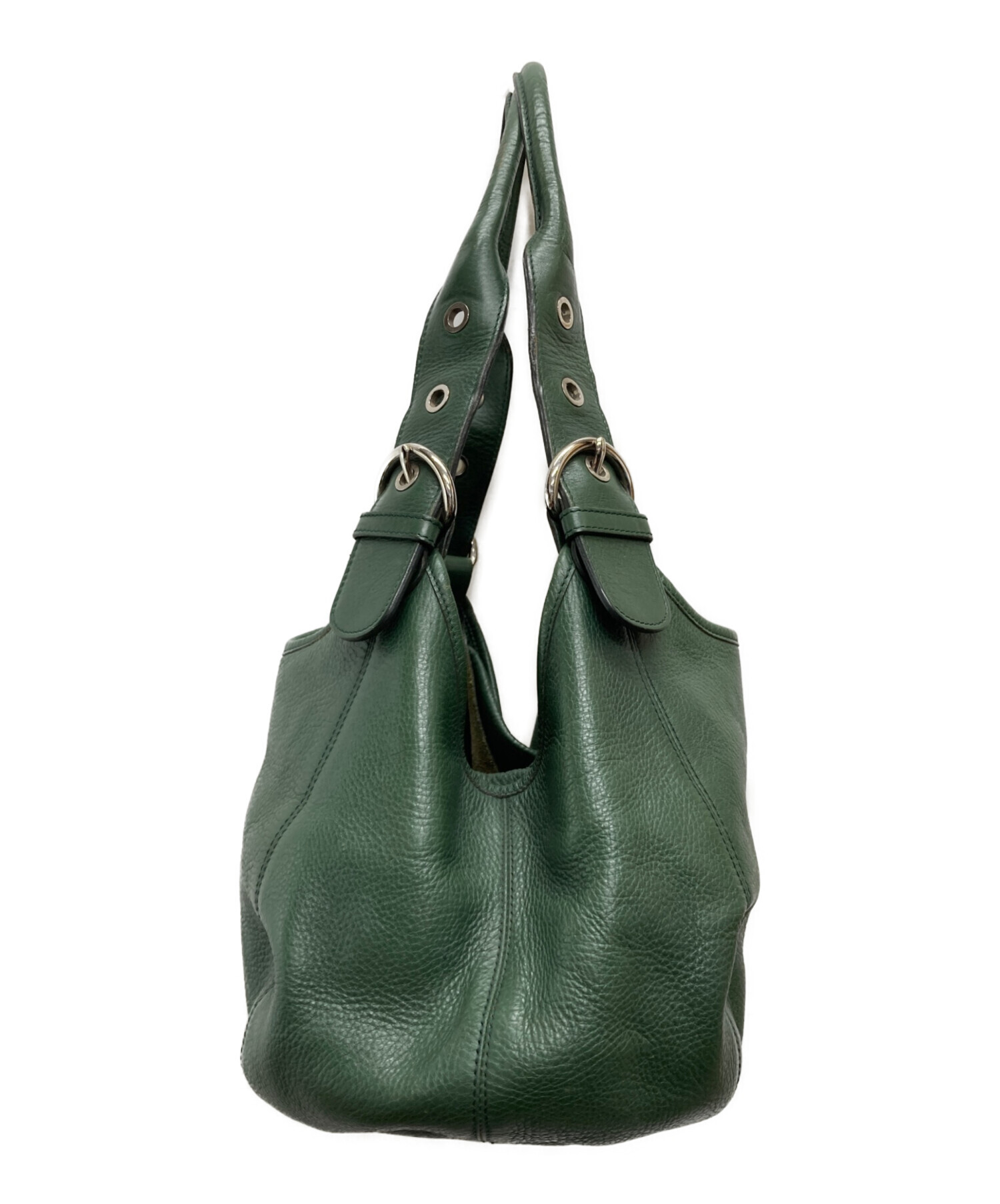 美品 ヒロフ HIROFU レザー ハンドバッグ ダークグリーン 中古・古着通販】HIROFU (ヒロフ) レザーハンドバッグ グリーン