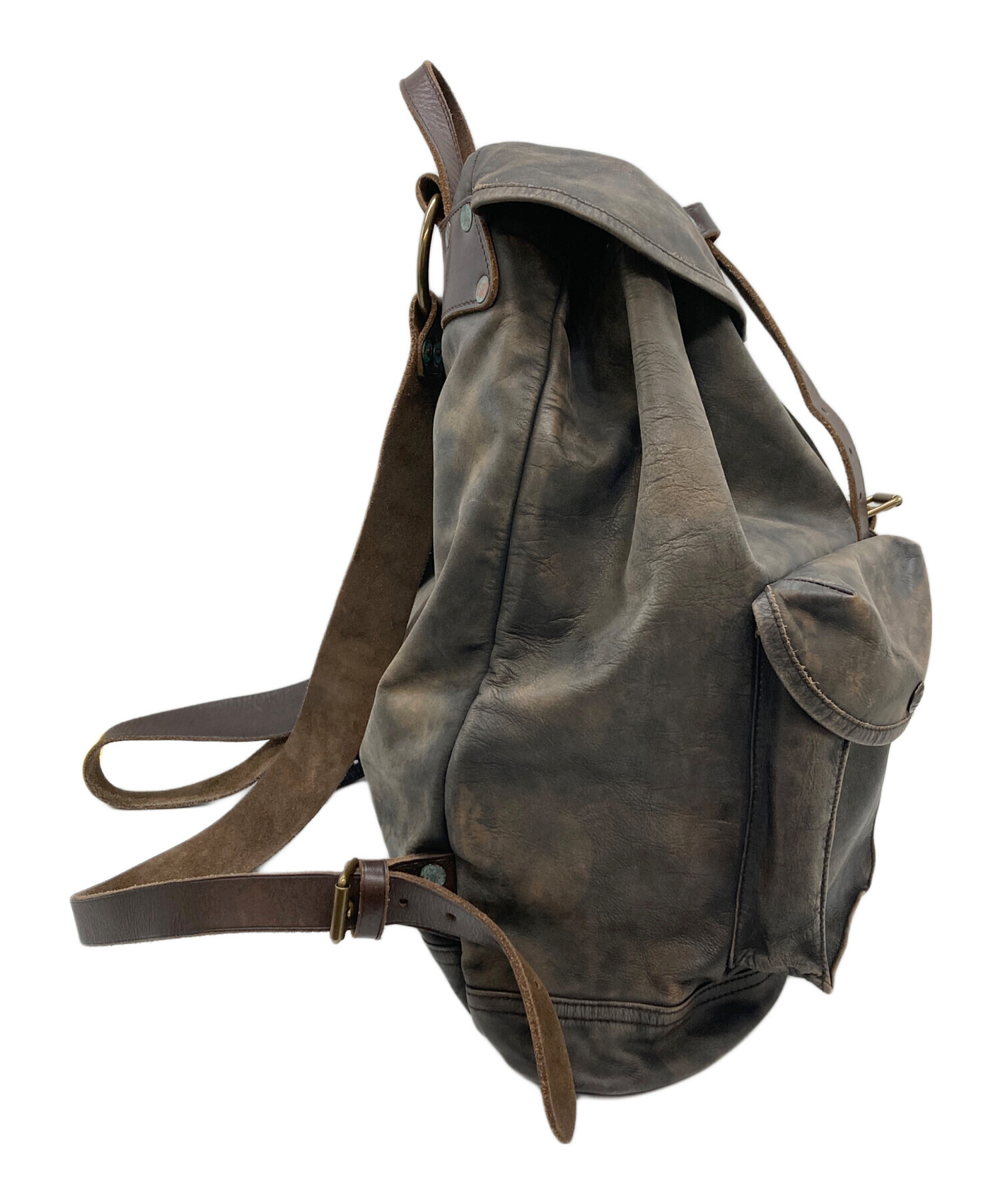 中古・古着通販】RRL (ダブルアールエル) Distressed Leather Rucksack