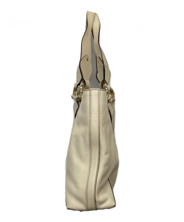 中古・古着通販】GUCCI (グッチ) レザーハンドバッグ アイボリー