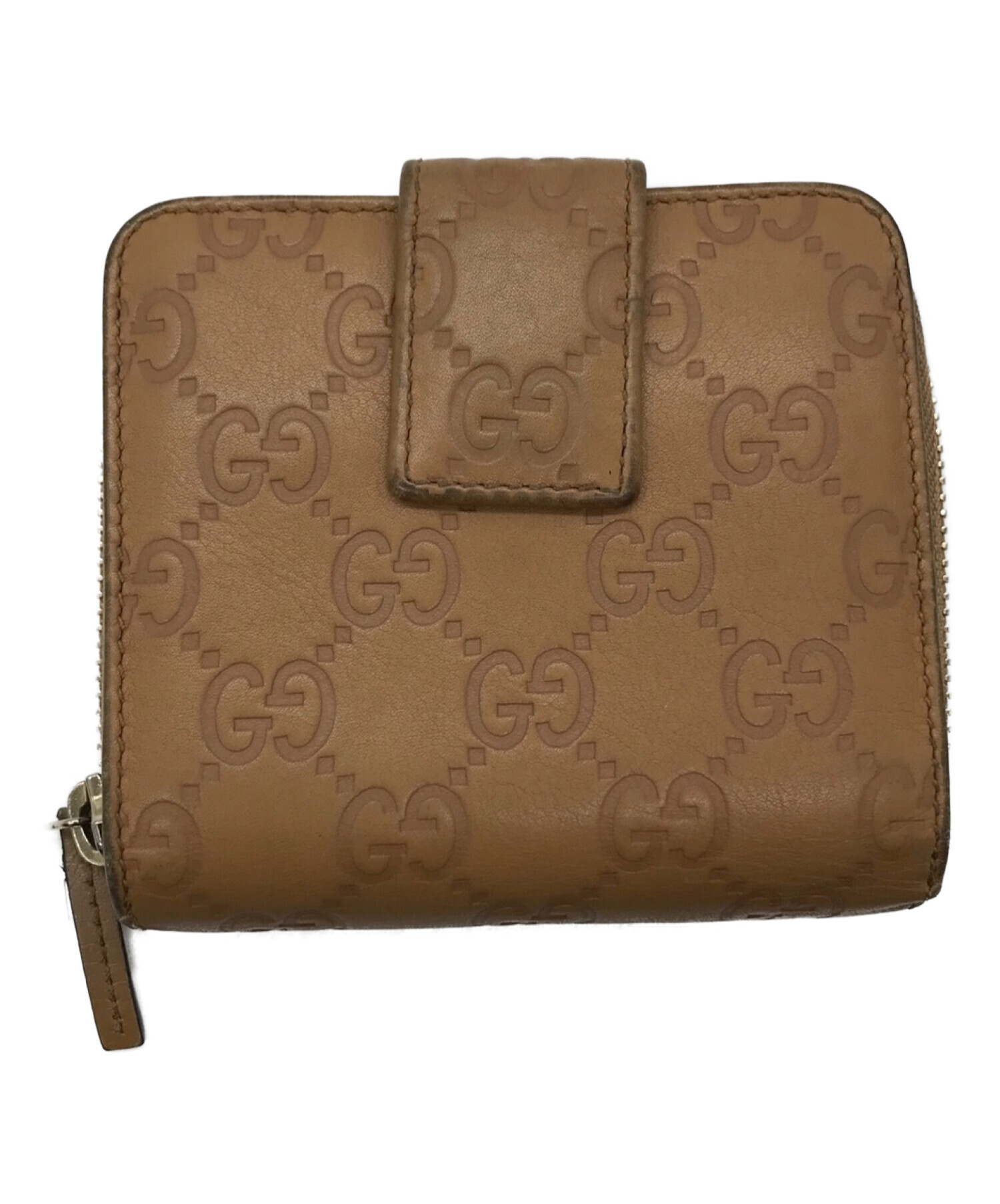 GUCCI グッチ 2つ折り財布 ターンロック ブラウン 中古・古着通販】GUCCI (グッチ) 2つ折りレザー財布 ブラウン