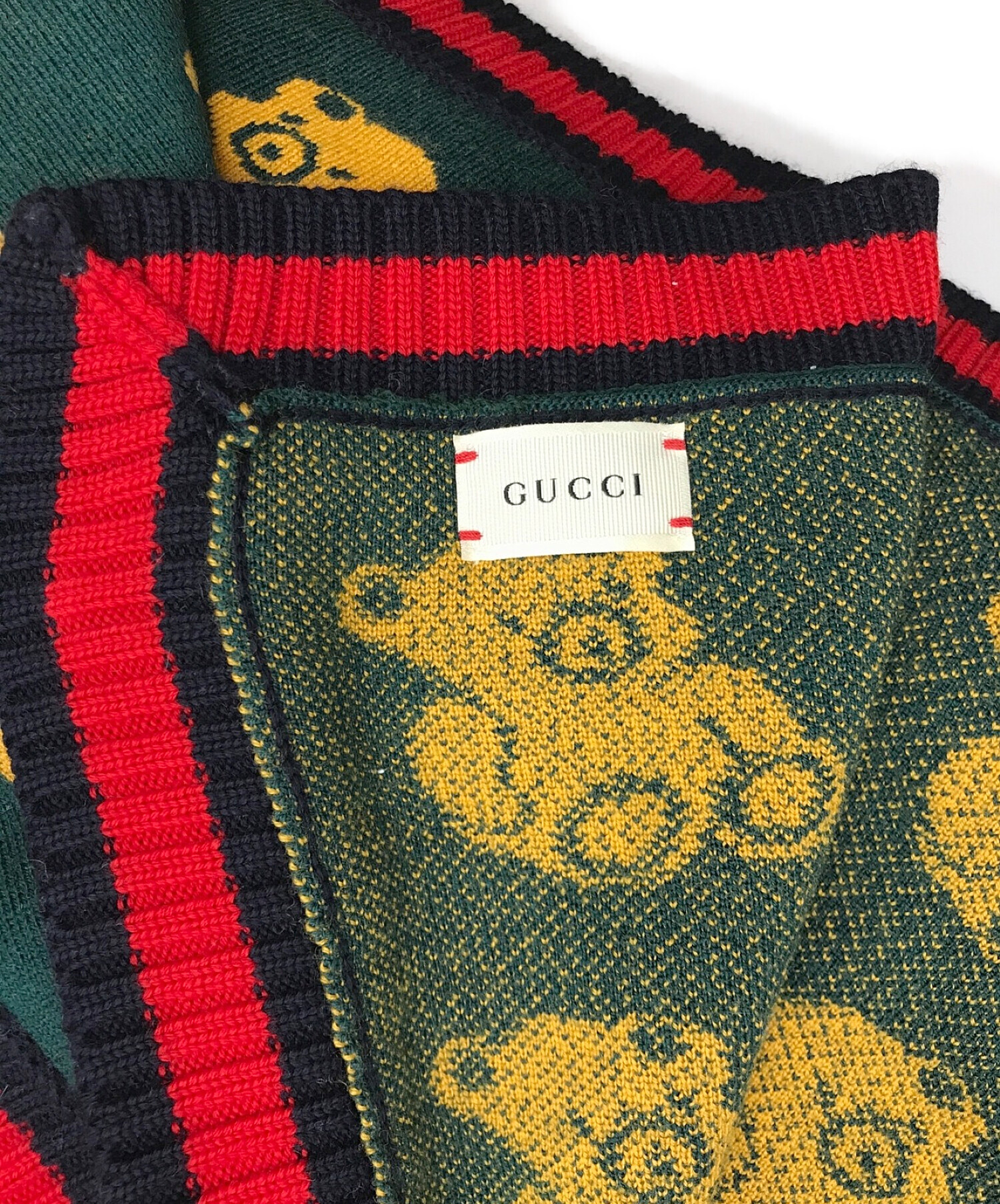 【新品・未使用】GUCCI グッチ テディベア ブランケット グリーン レッド 中古・古着通販】GUCCI (グッチ) テディベア柄ブランケット グリーン