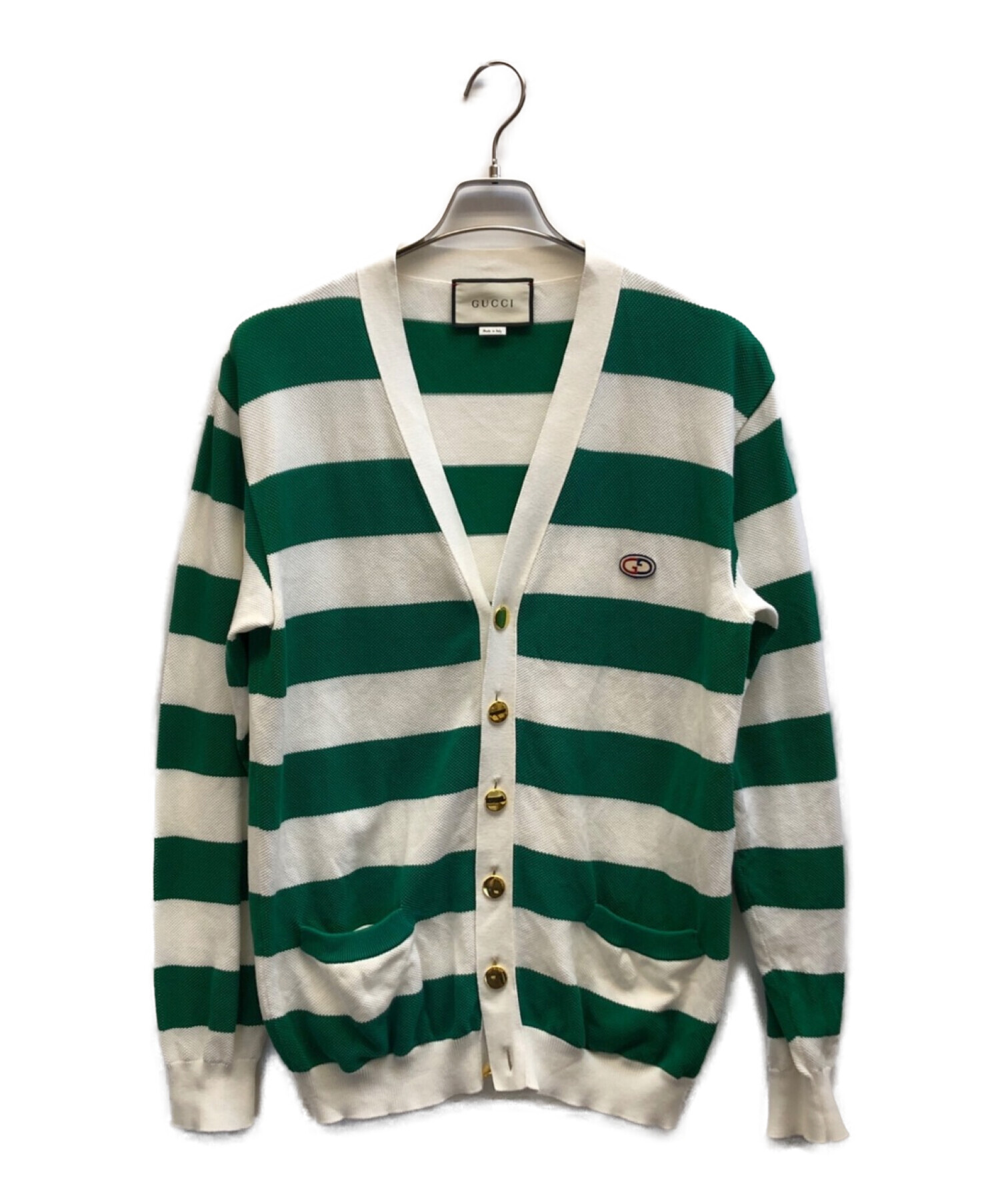 GUCCI グリーン ストライプ カーディガン