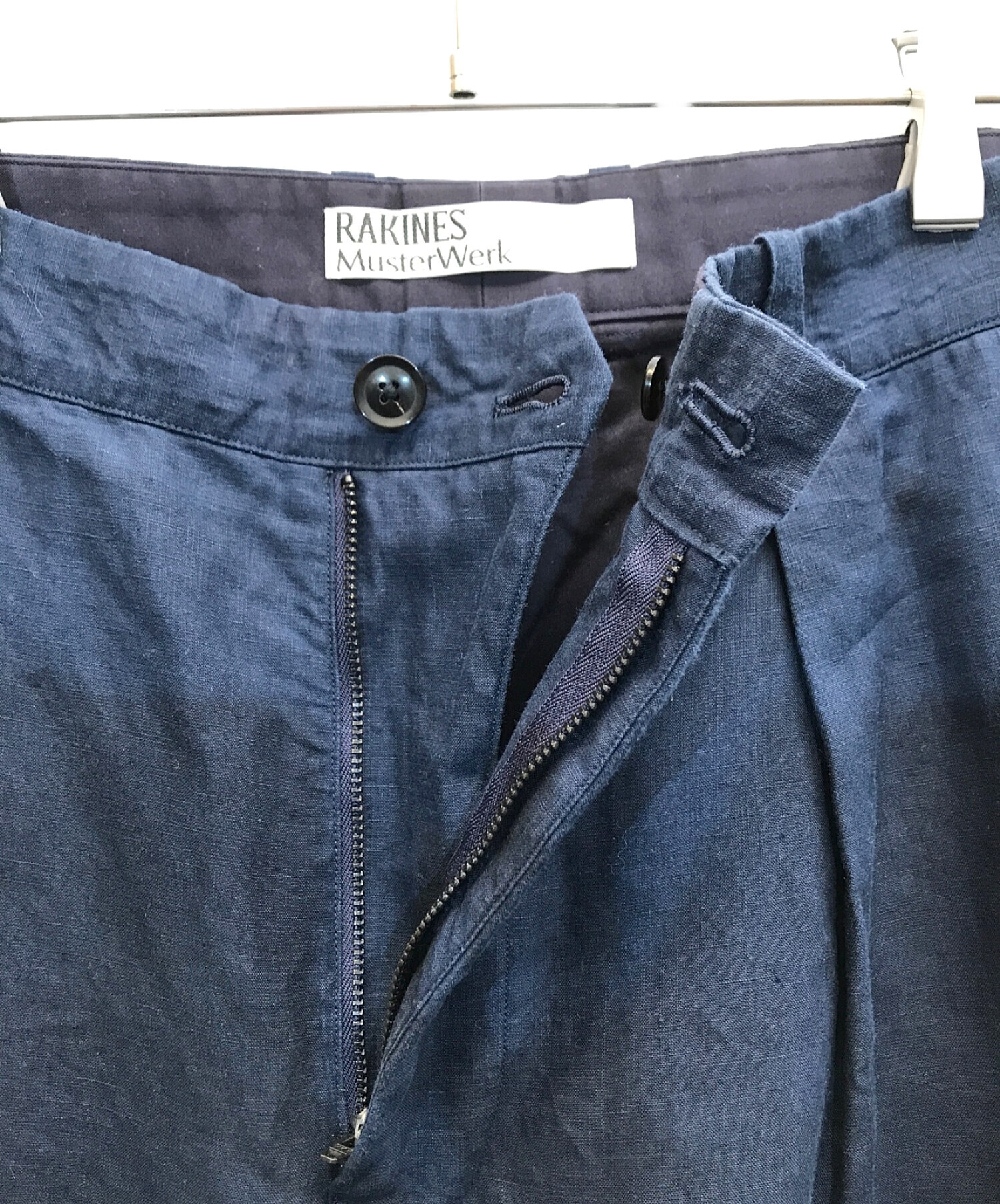 中古・古着通販】RAKINES (ラキネス) リネンワイドパンツ ネイビー