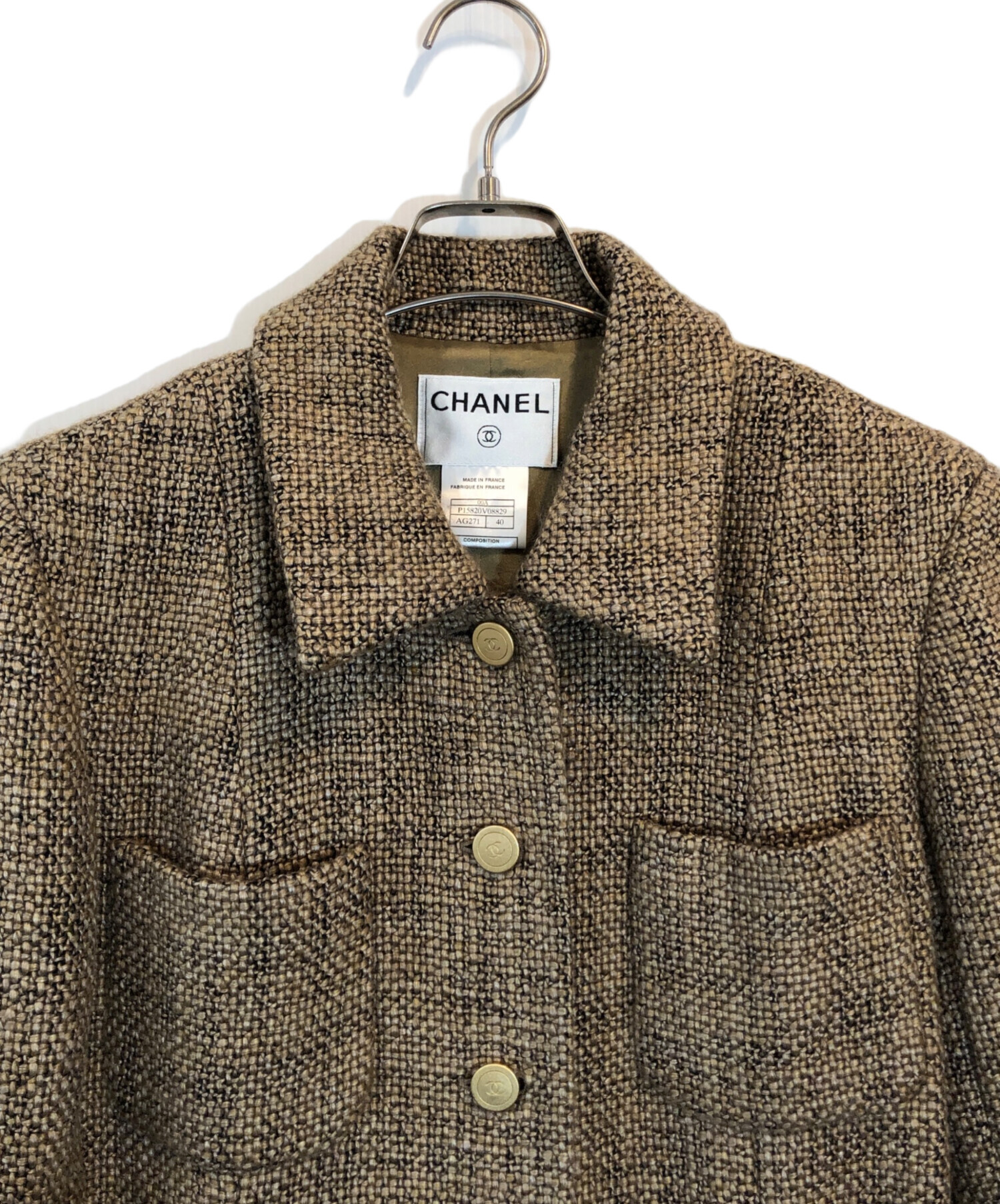 CHANEL 2000年ランウェイ ベルト付きツイードコート ココマーク 38 CHANEL 2000年ランウェイ ベルト付きツイードコート ココマーク