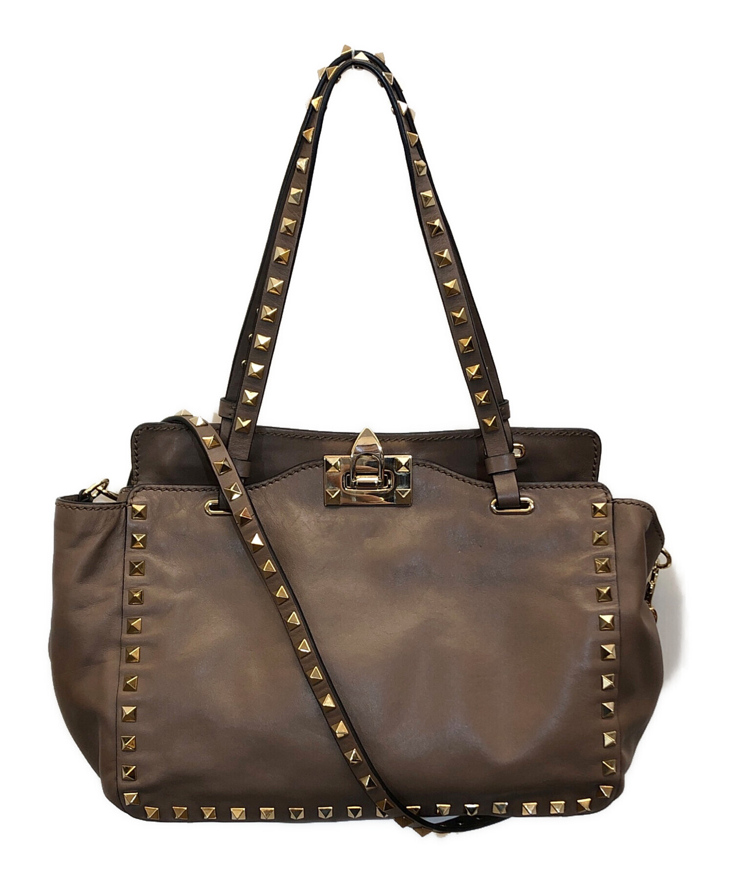 ヴァレンティノ ロックスタッズ 2WAYトートバッグ レザー ゴールド