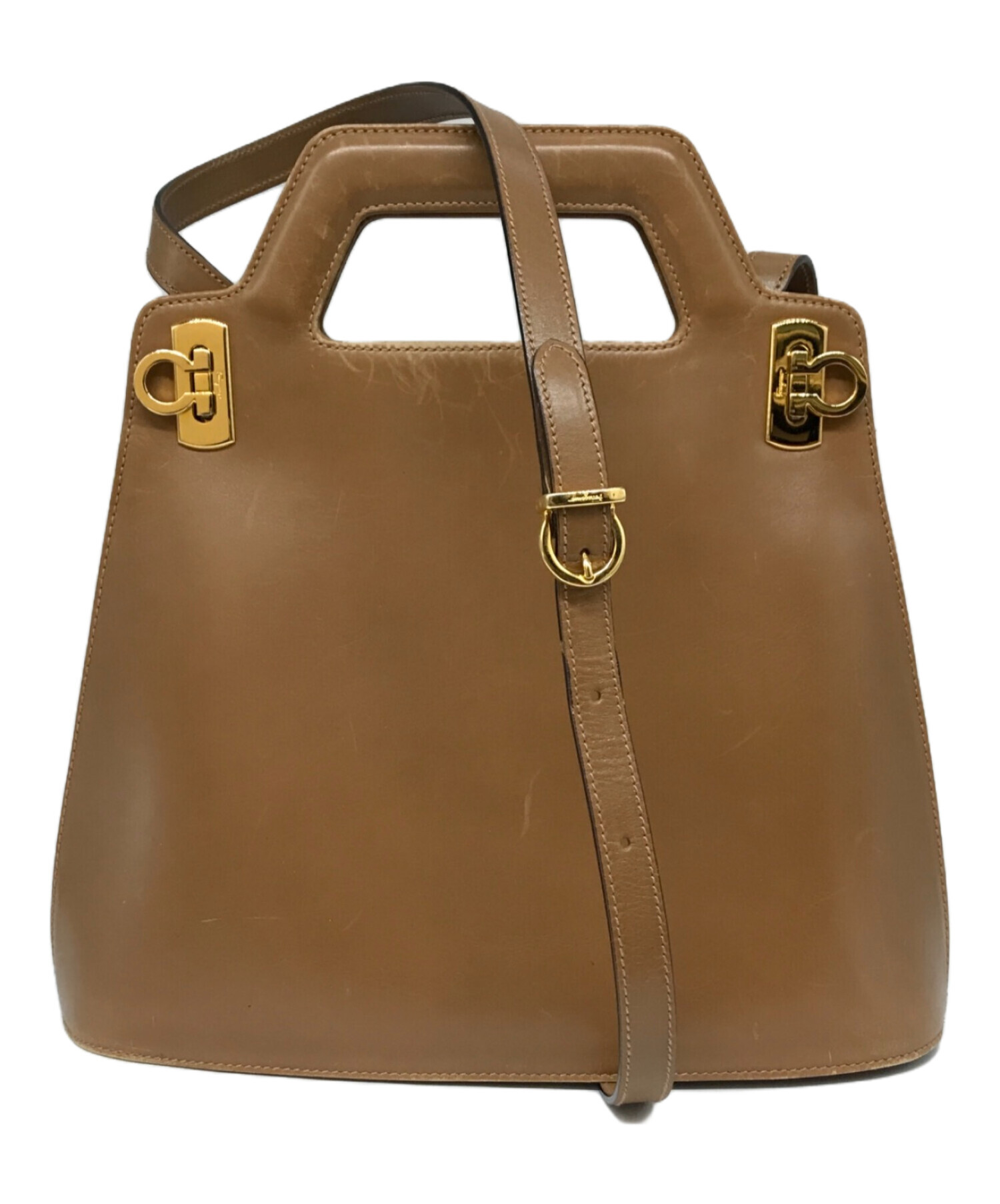 超極美品 フェラガモ 2way ブラウン ゴールド ガンチーニ ショルダーバッグ 中古・古着通販】Salvatore Ferragamo (サルヴァトーレ フェラガモ