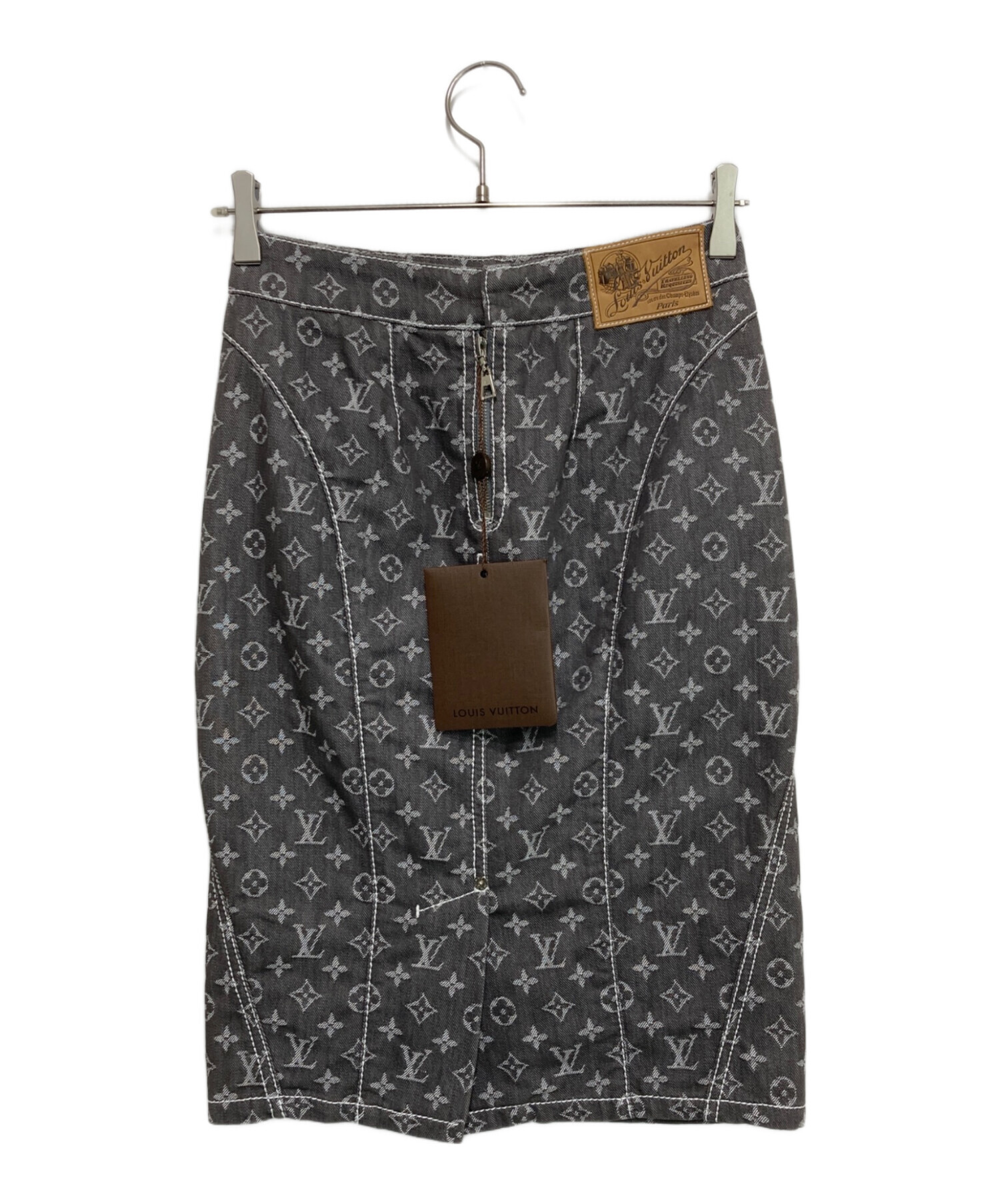 美品 ルイヴィトン デニム スカート モノグラム レザー 切替 鑑定済 中古・古着通販】LOUIS VUITTON (ルイ ヴィトン) モノグラム デニム
