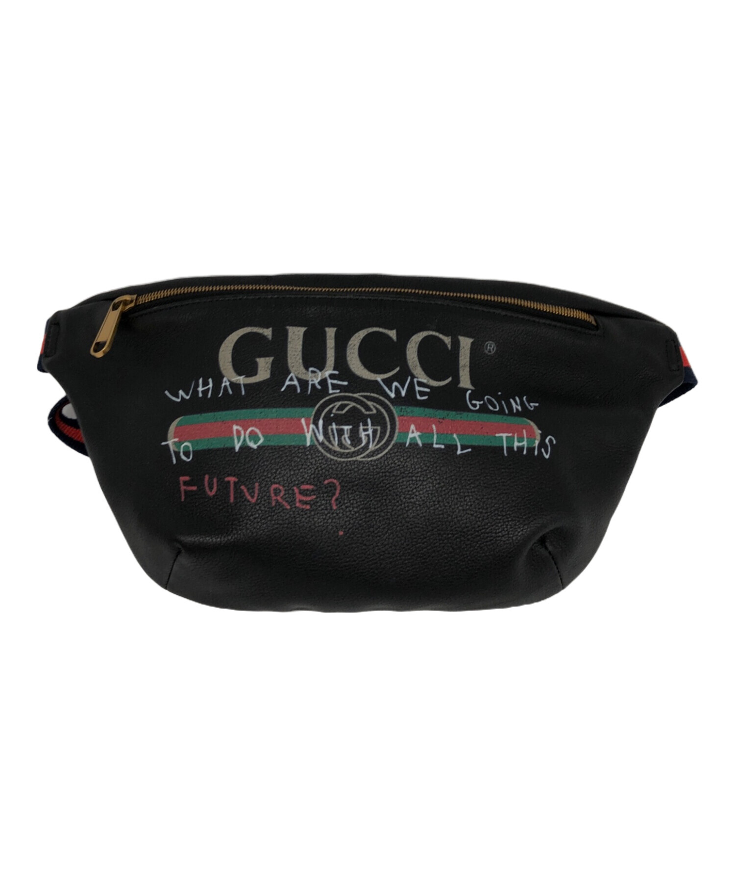 中古・古着通販】GUCCI (グッチ) プリントレザーベルトバッグ ブラック 