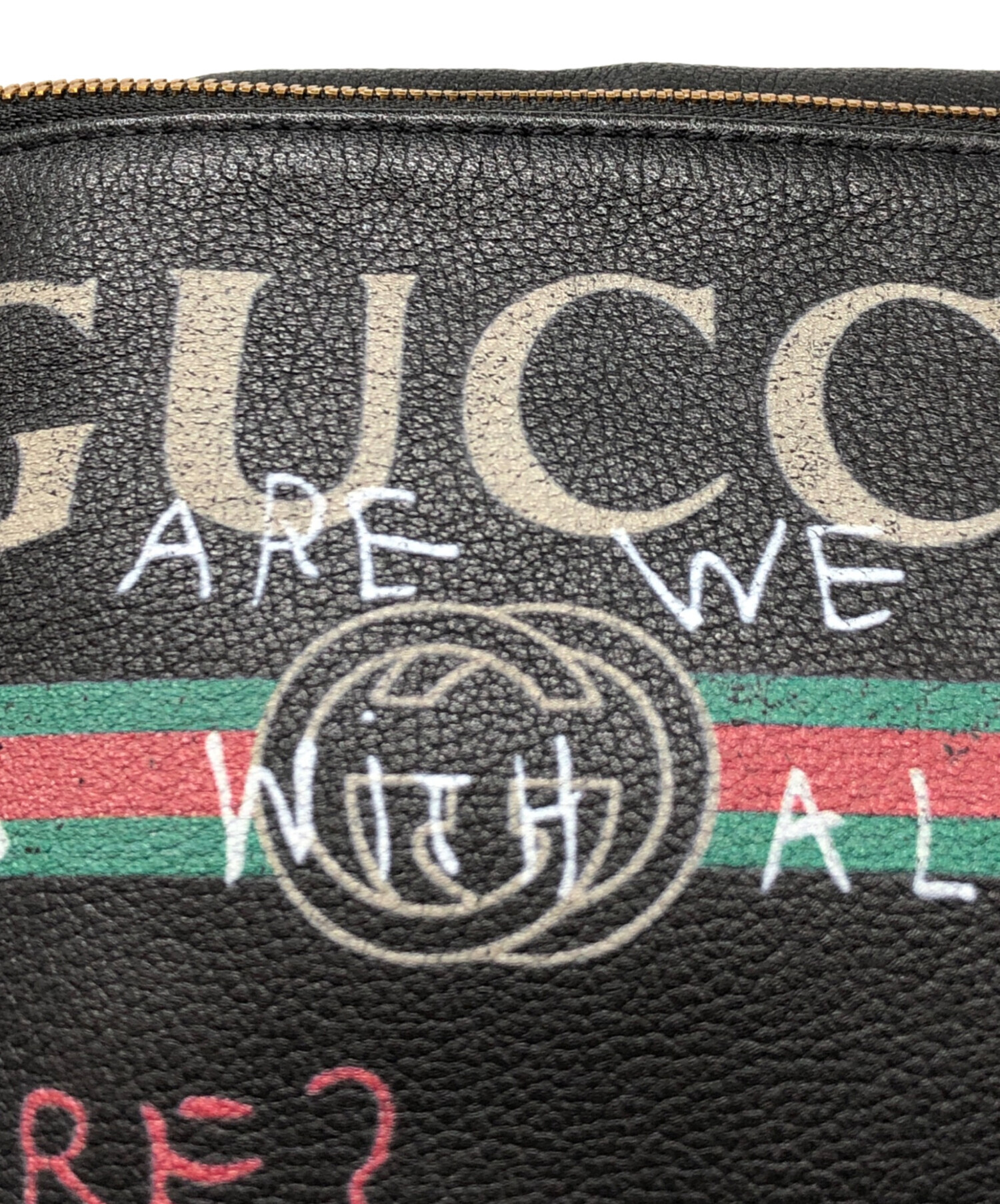 中古・古着通販】GUCCI (グッチ) プリントレザーベルトバッグ ブラック 