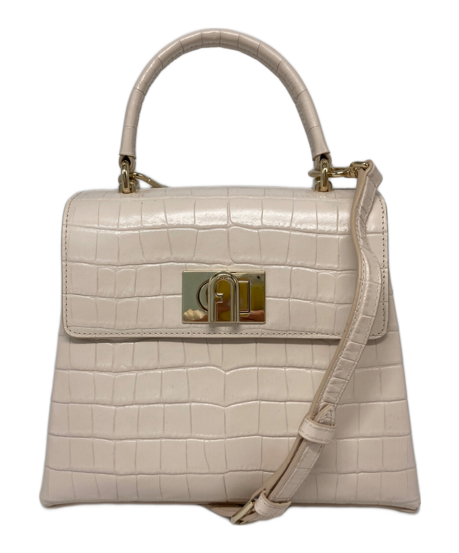 中古・古着通販】FURLA (フルラ) 型押しショルダーバッグ ピンク 