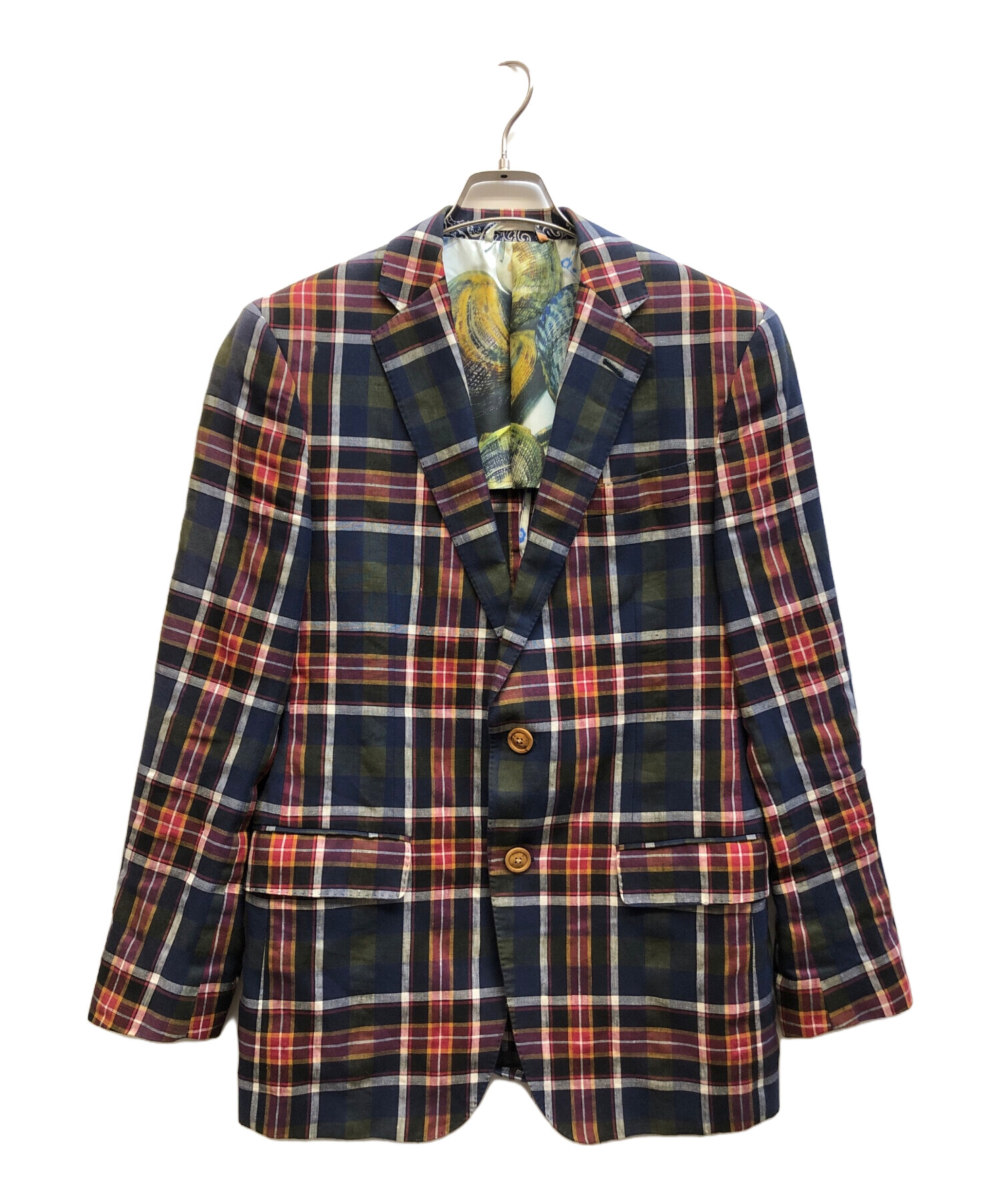 未使用級美品 イタリア製 ETRO エトロ チェック柄 テーラードジャケット Ｌ 中古・古着通販】ETRO (エトロ) チェックリネンコットンチェック