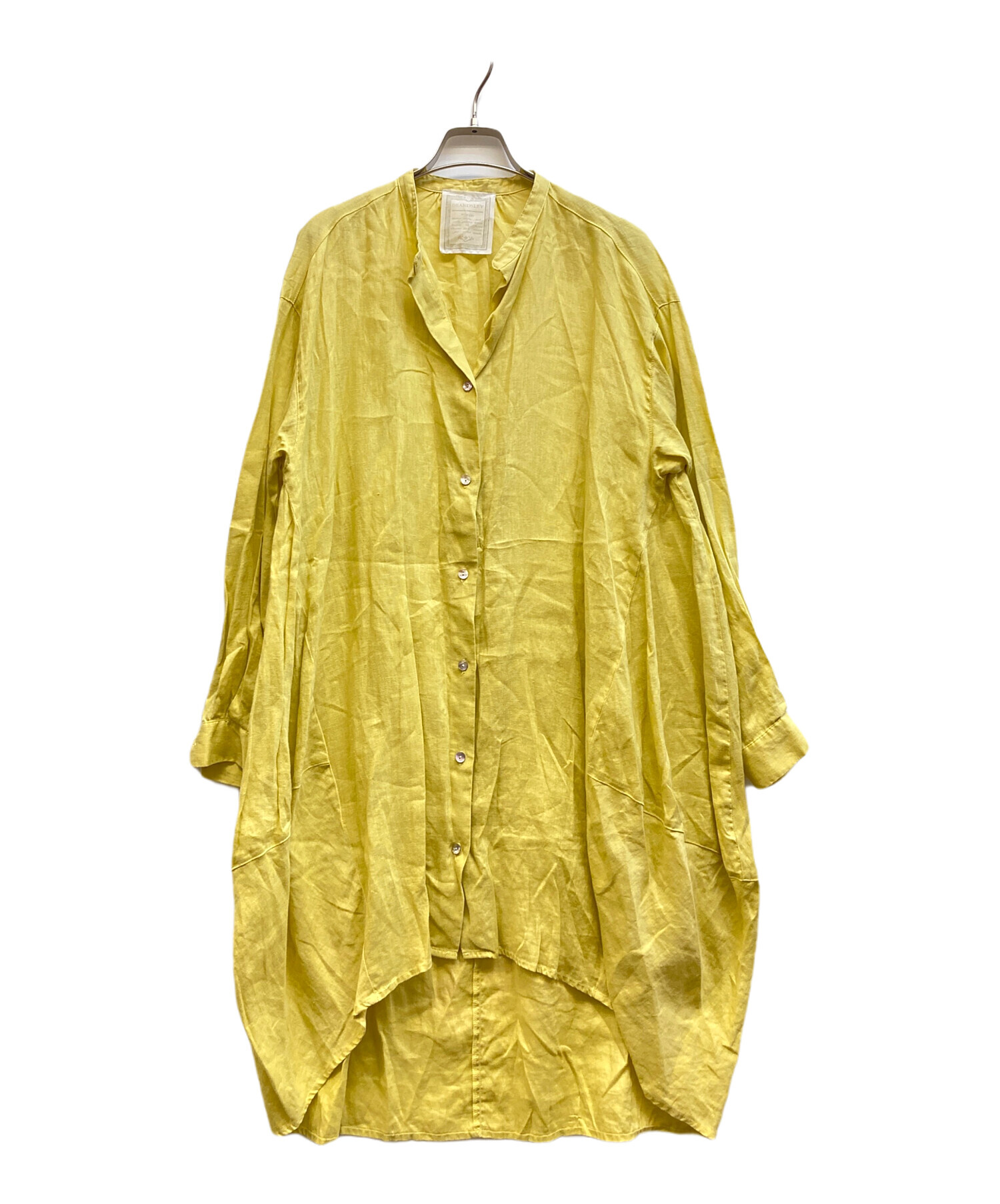 美品✨BEARDSLEY ビアズリー リネンブラウス　シャツ イエロー ゆったり 中古・古着通販】BEARDSLEY (ビアズリー) リネンシャツワンピース