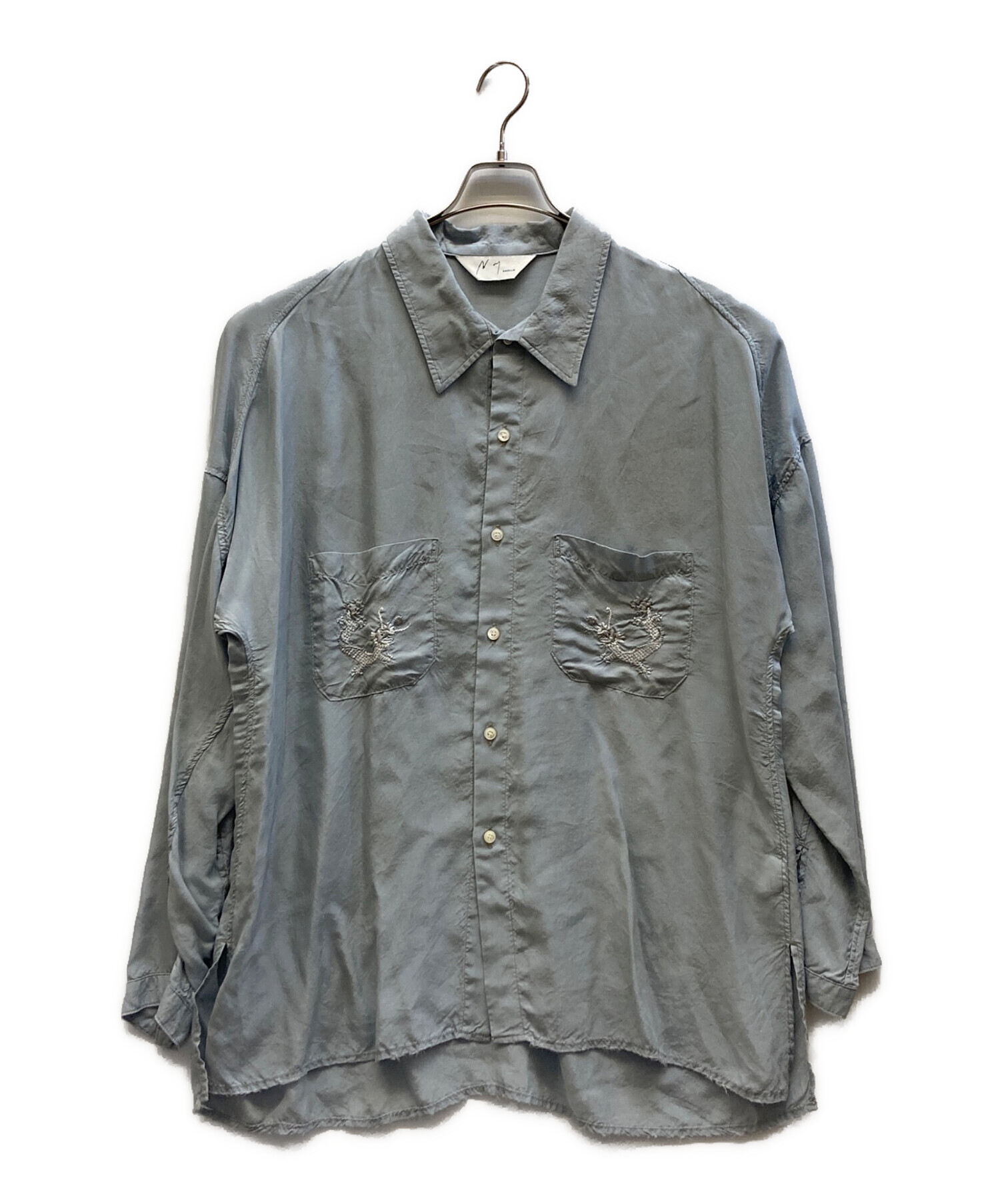 中古・古着通販】ANCELLM (アンセルム) AGING EMBROIDERY SHIRT ブルー