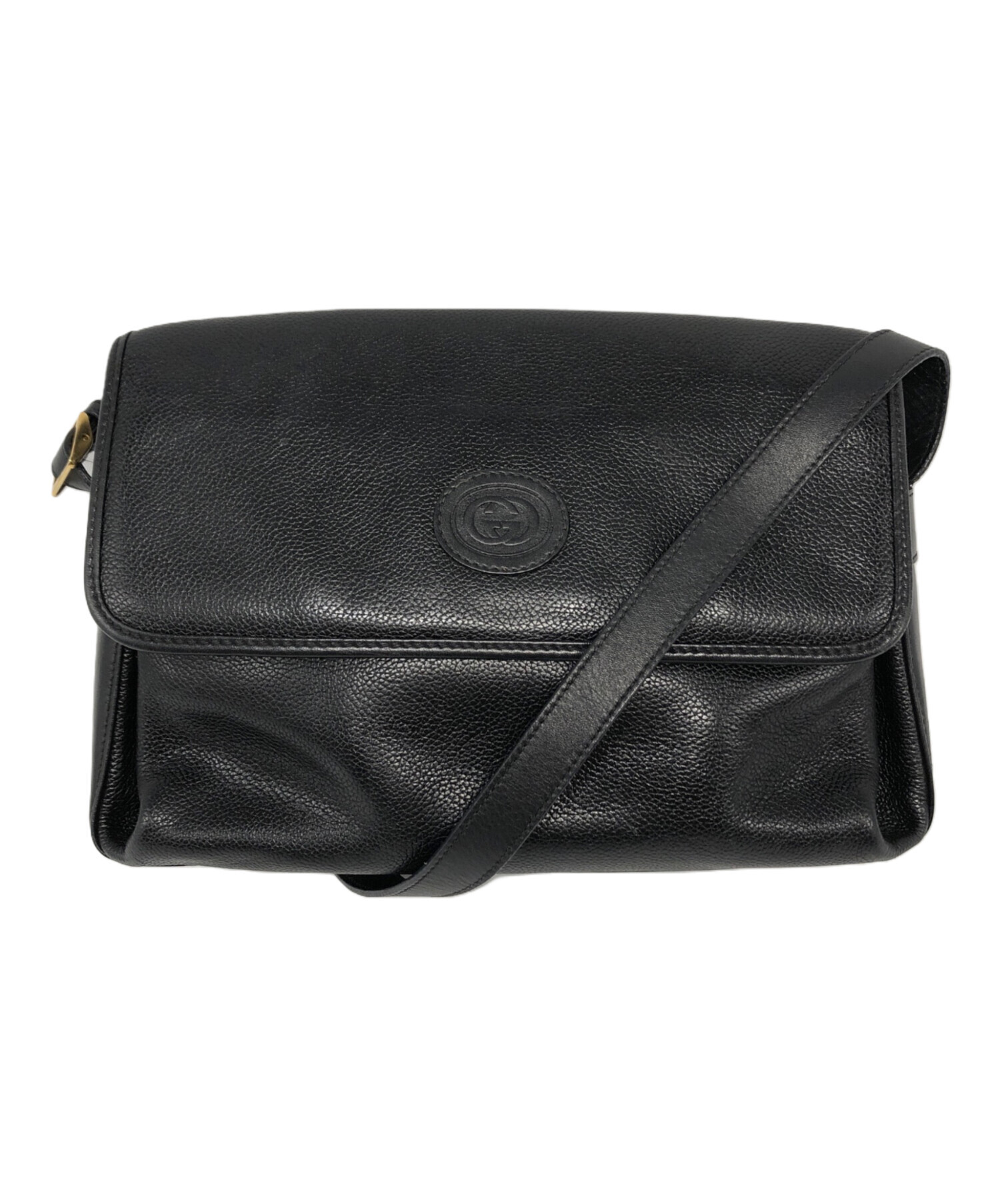 Gucci ブラックレザー ショルダーバッグ 中古・古着通販】GUCCI (グッチ) オールドレザーショルダーバッグ