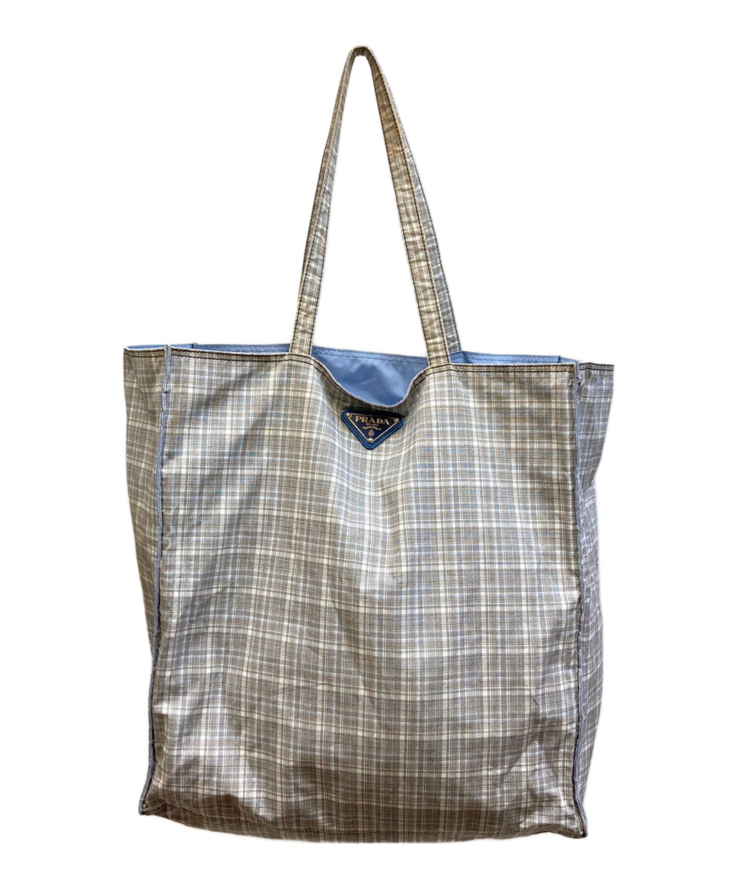 中古・古着通販】PRADA (プラダ) ナイロンチェックトートバッグ グレー
