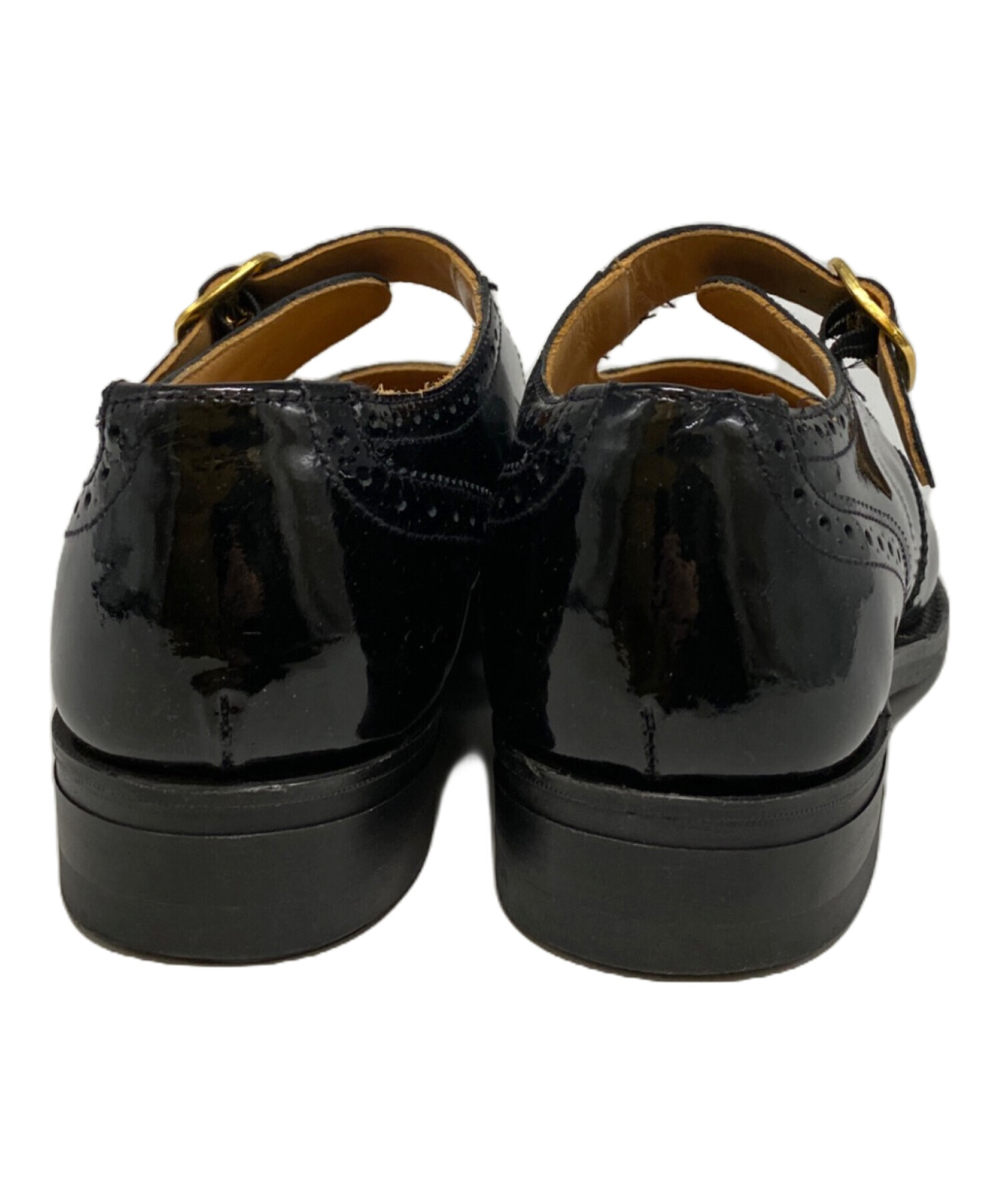 サンダース　メリージェーン　ウイングチップ　パンチングサンダル　ストラップ　黒 サンダース メリージェーン ウイングチップ パンチングサンダル