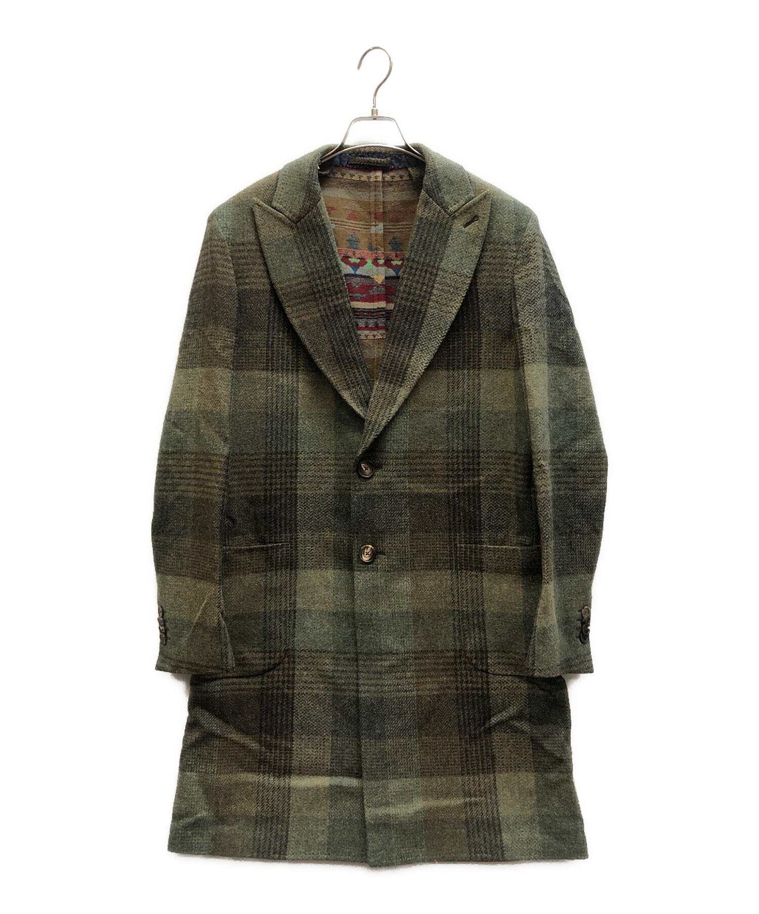 中古・古着通販】ETRO (エトロ) バック切替チェックウールコート 