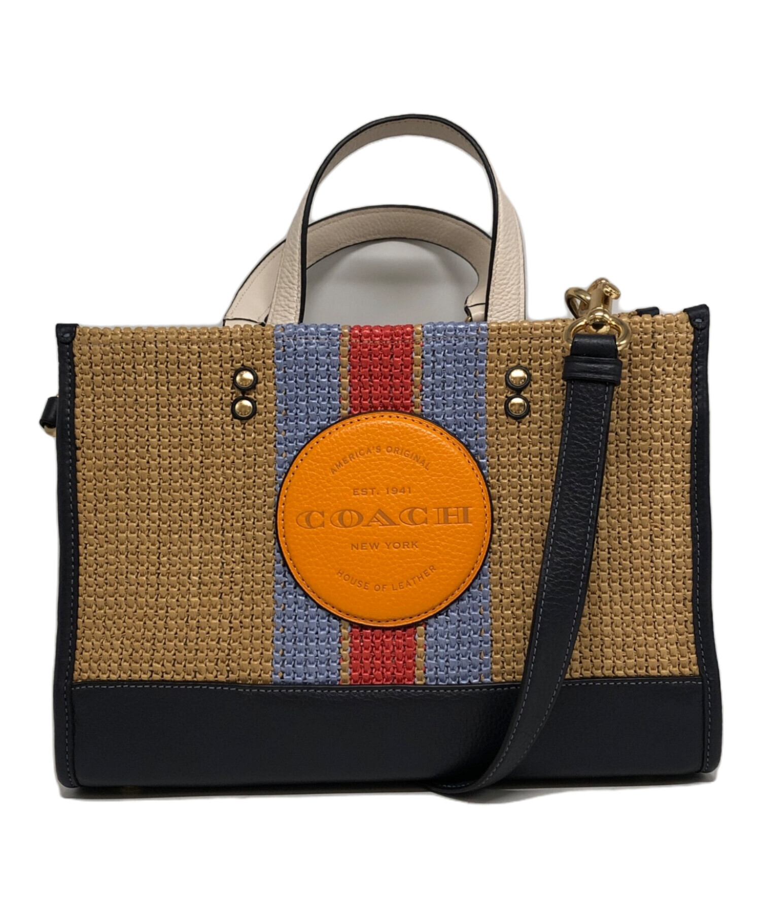 COACHコーチ 2WAYショルダートートバッグ ベージュ×オレンジ 未 COACHコーチ 2WAYショルダートートバッグ ベージュ×オレンジ 未