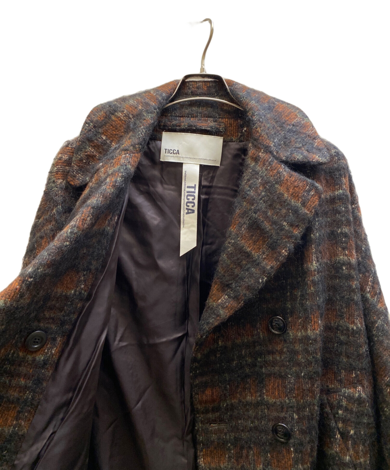 中古・古着通販】ticca (ティッカ) チェック柄モヘア混テントコート