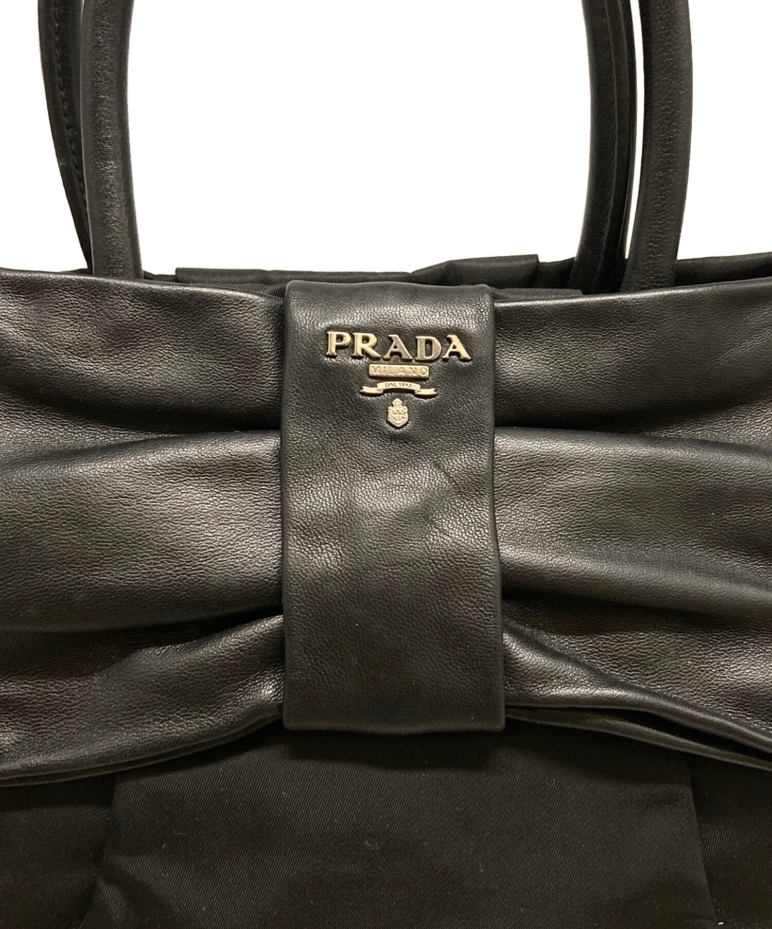 中古・古着通販】PRADA (プラダ) ノワール リボンハンドバッグ 