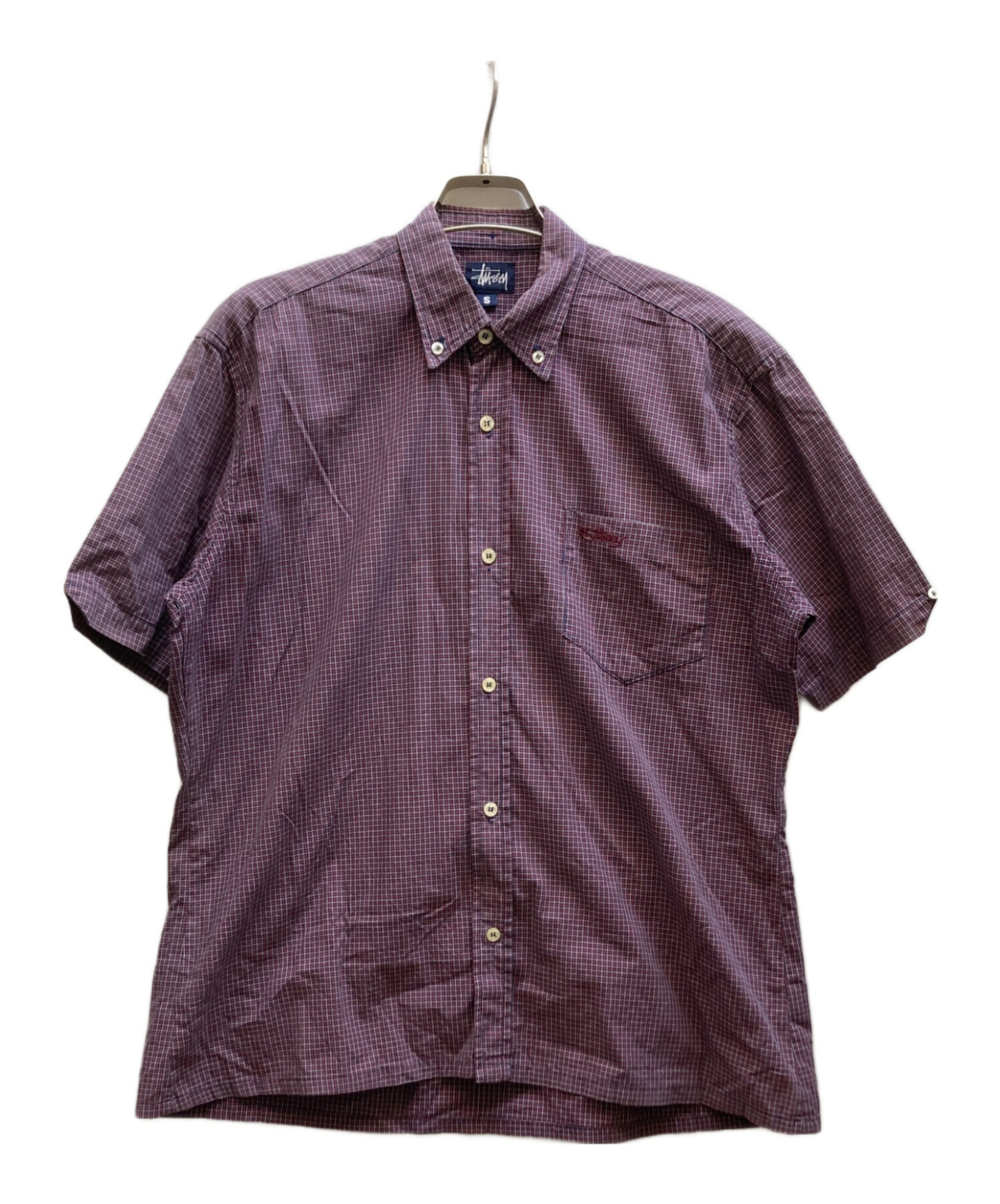 中古・古着通販】stussy (ステューシー) 半袖チェックシャツ レッド 