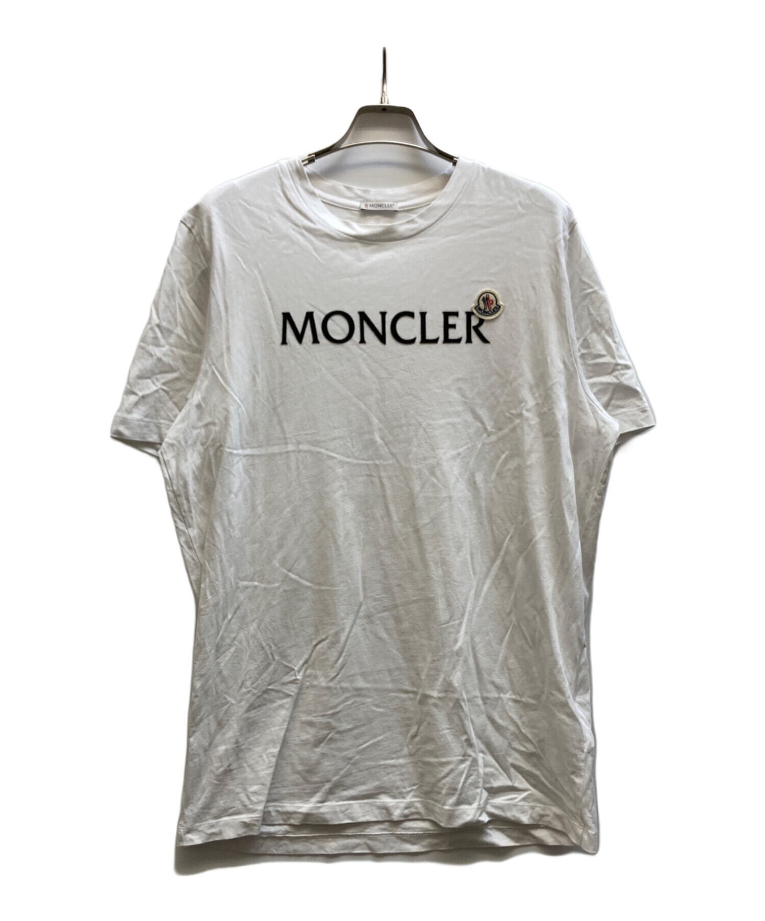 希少 MONCLER　モンクレール　Tシャツ　白　メンズ　古着 MONCLER (モンクレール) 襟ロゴ クルーネック 半袖 Tシャツ メンズ