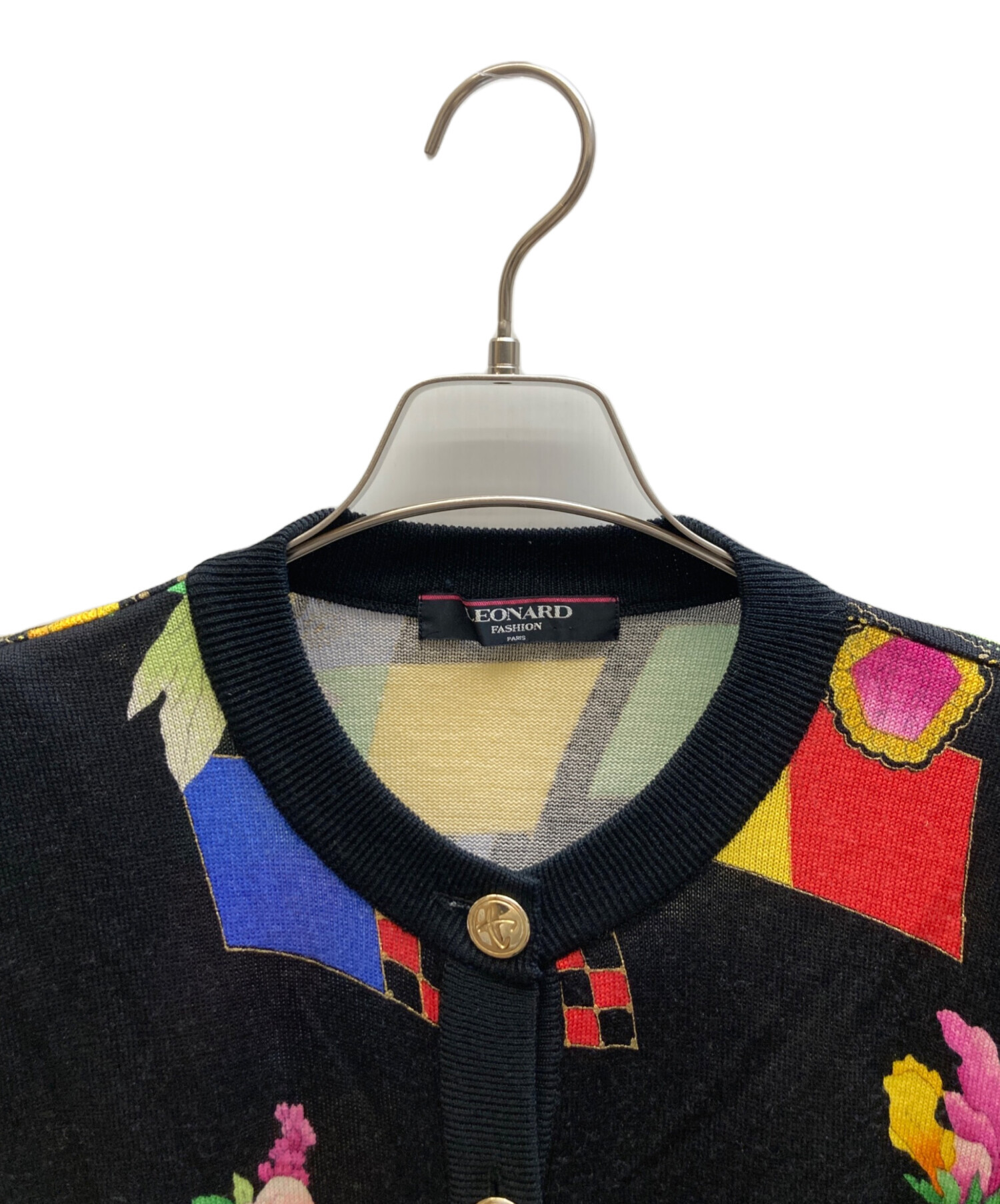 中古・古着通販】LEONARD (レオナール) 総柄丸首カーディガン ブラック