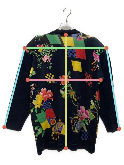 LEONARD レオナール クルーネックカーディガン 44 大きいサイズ 中古・古着通販】LEONARD (レオナール) 総柄丸首カーディガン ブラック