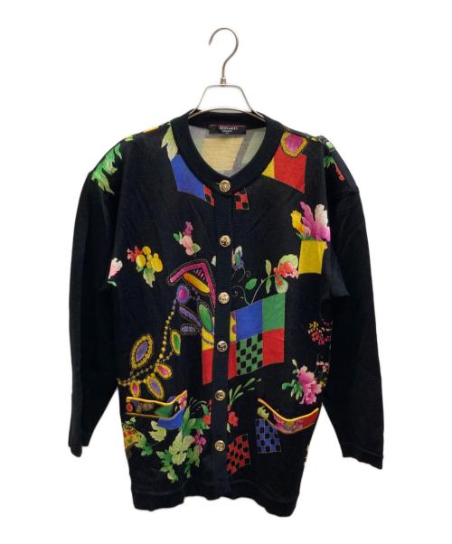 中古・古着通販】LEONARD (レオナール) 総柄丸首カーディガン ブラック
