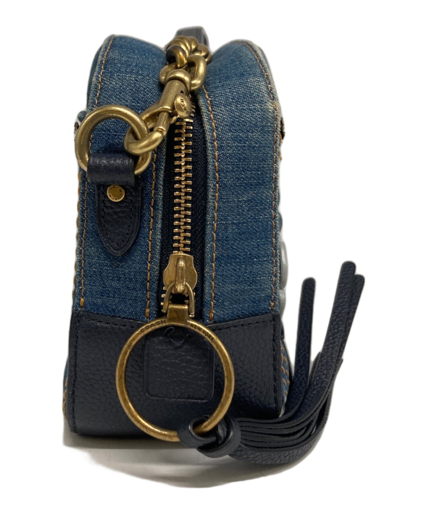 人気✨COACH コーチ ショルダーバッグ デニム インディゴ 廃盤 希少 中古・古着通販】COACH (コーチ) デニム レザー フラワーショルダー