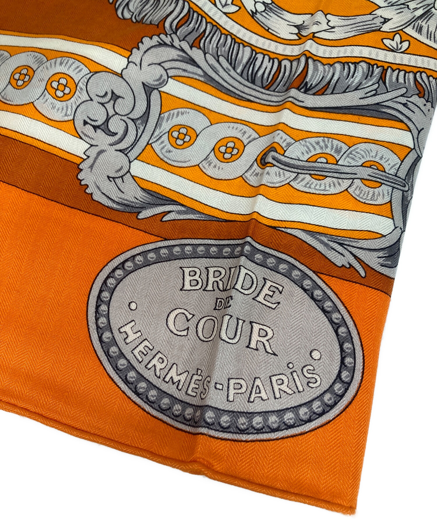 【今だけお値引き！】【美品】HERMES オレンジ シルクスカーフハンカチ 中古・古着通販】HERMES (エルメス) カレジェアン140 カシミヤシルク