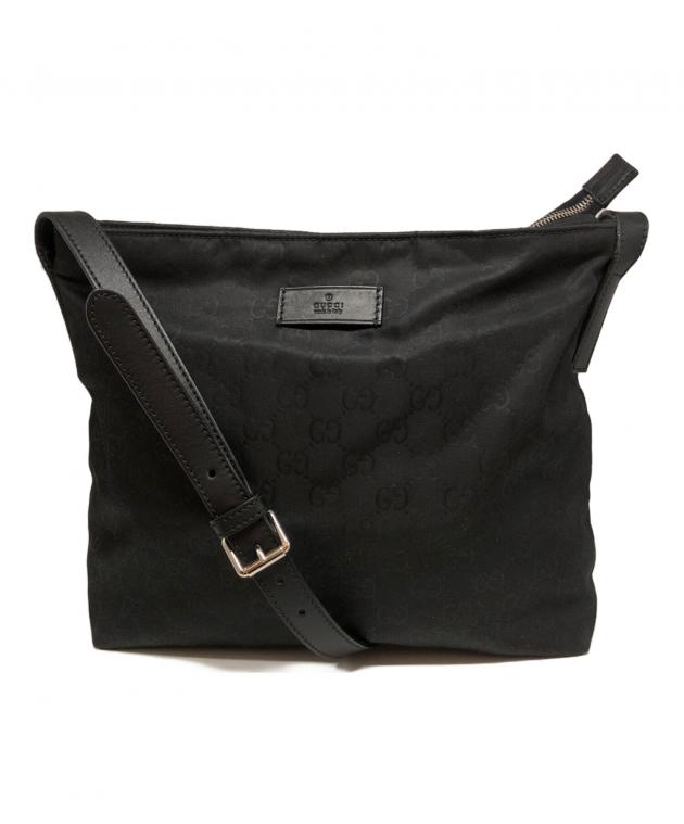 美品✨ブラックレザーショルダーバッグ 中古・古着通販】GUCCI (グッチ) GGキャンバスショルダーバッグ
