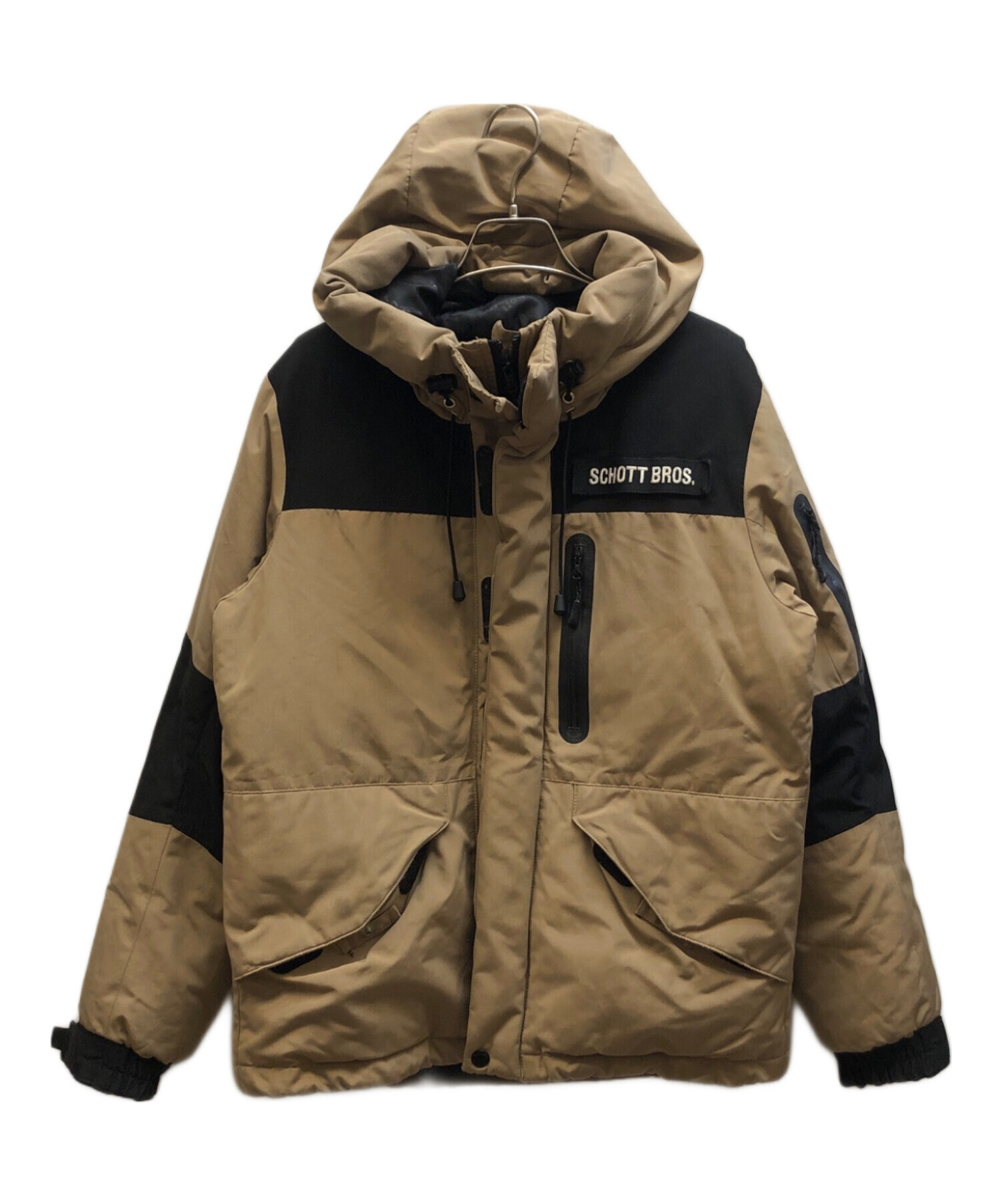 SCHOTT ダウンジャケット S ベージュ/ブラック Schott（ショット 