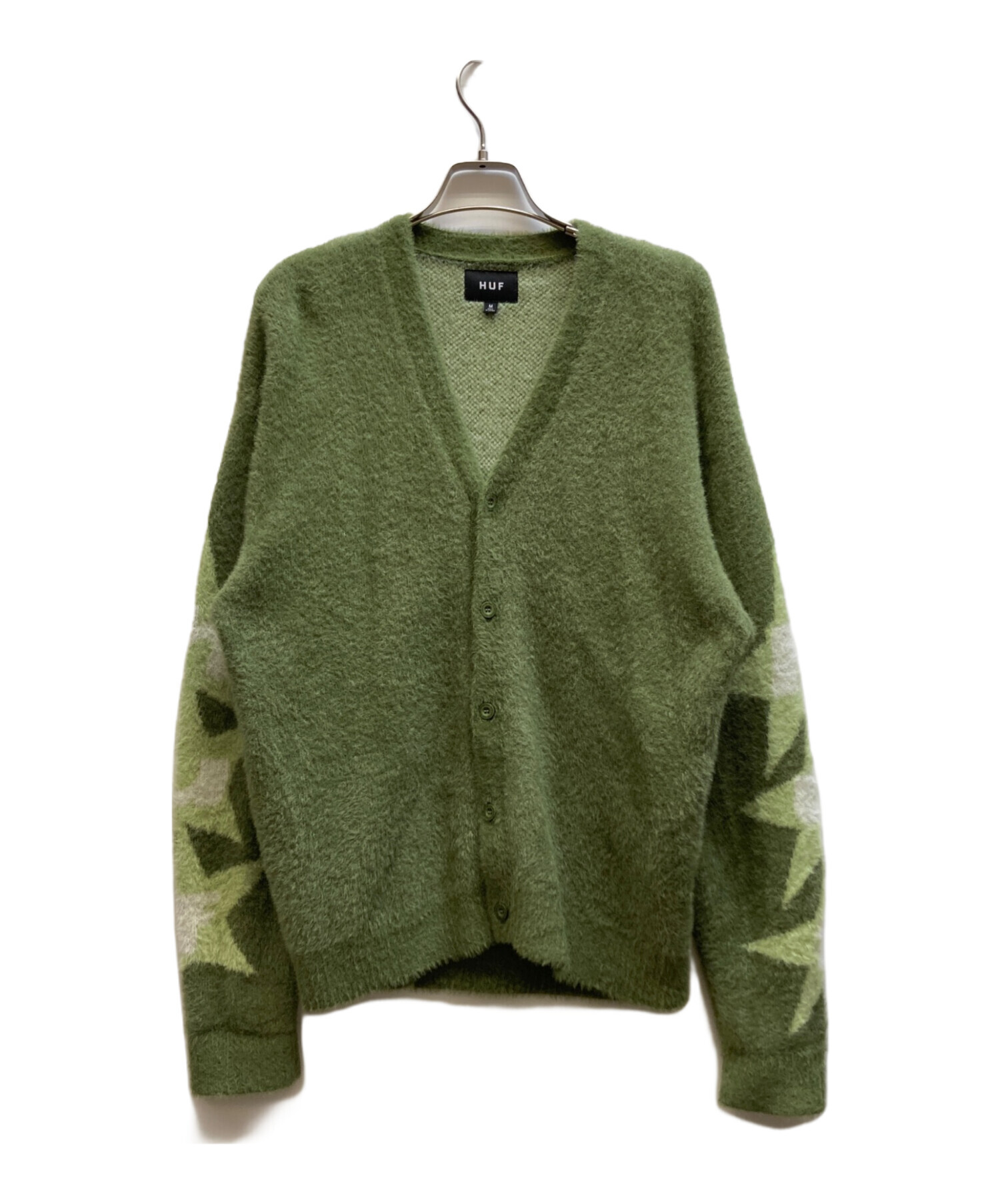 HUF　ハフ　シャギー　カーディガン　茶色　緑　女性　タバコ 　ニット　L 中古・古着通販】HUF (ハフ) シャギーニットカーディガン グリーン