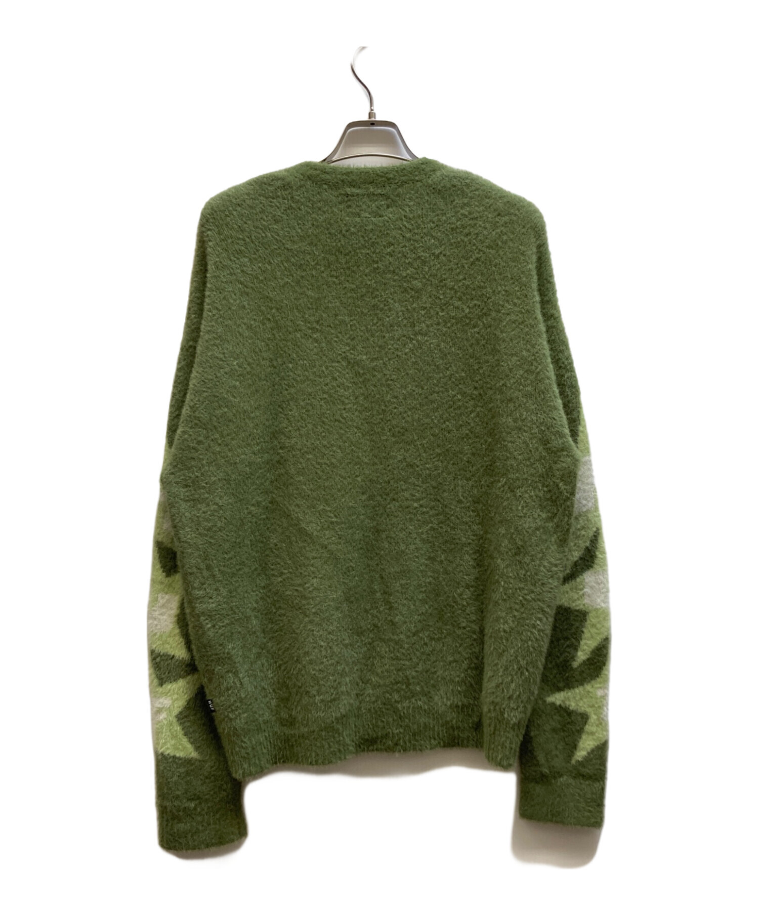 HUF　ハフ　シャギー　カーディガン　茶色　緑　女性　タバコ 　ニット　L 中古・古着通販】HUF (ハフ) シャギーニットカーディガン グリーン