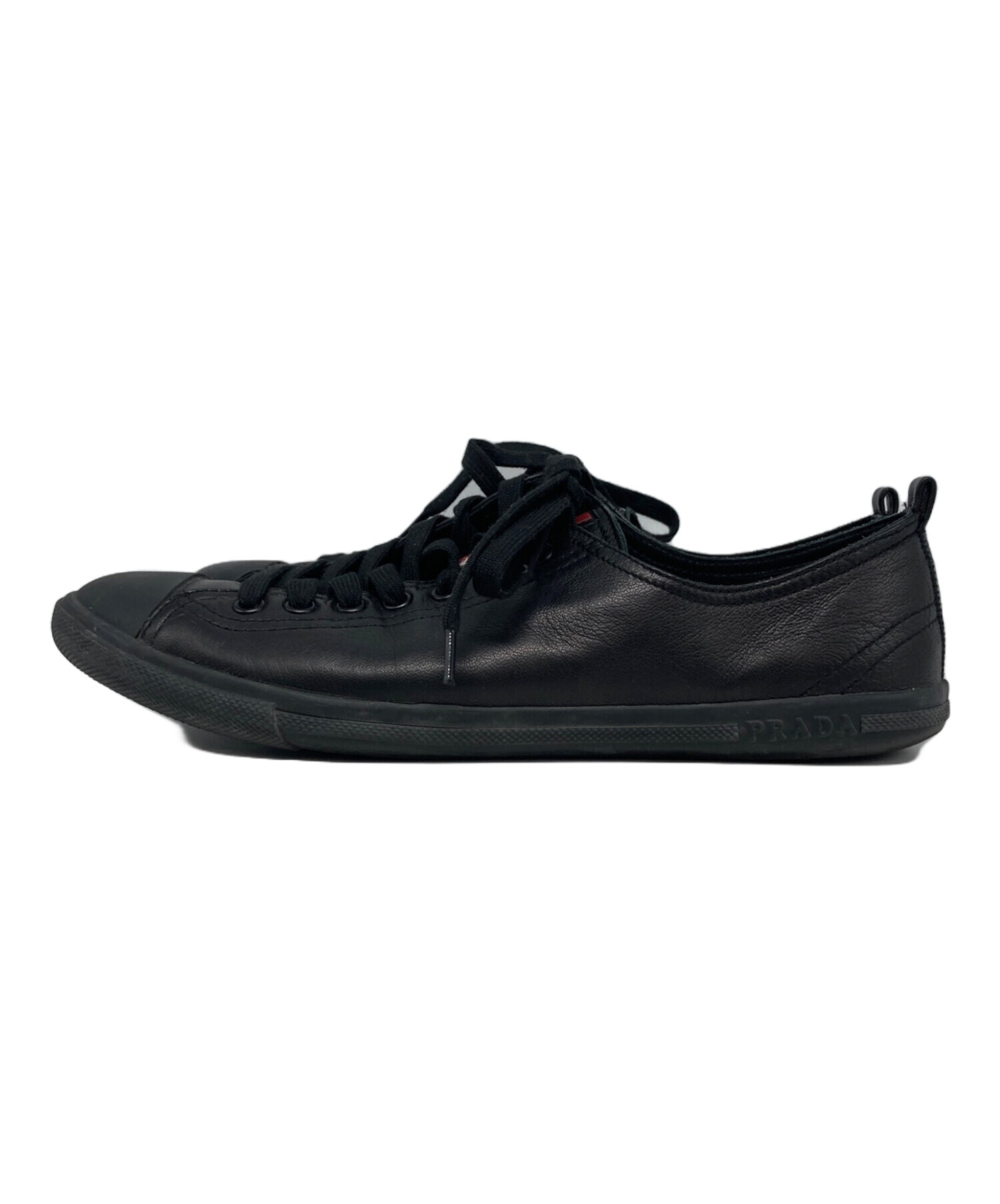 PRADA プラダ レザースニーカー　ブラック　ロゴ型押し 中古・古着通販】PRADA SPORTS (プラダスポーツ) レザースニーカー