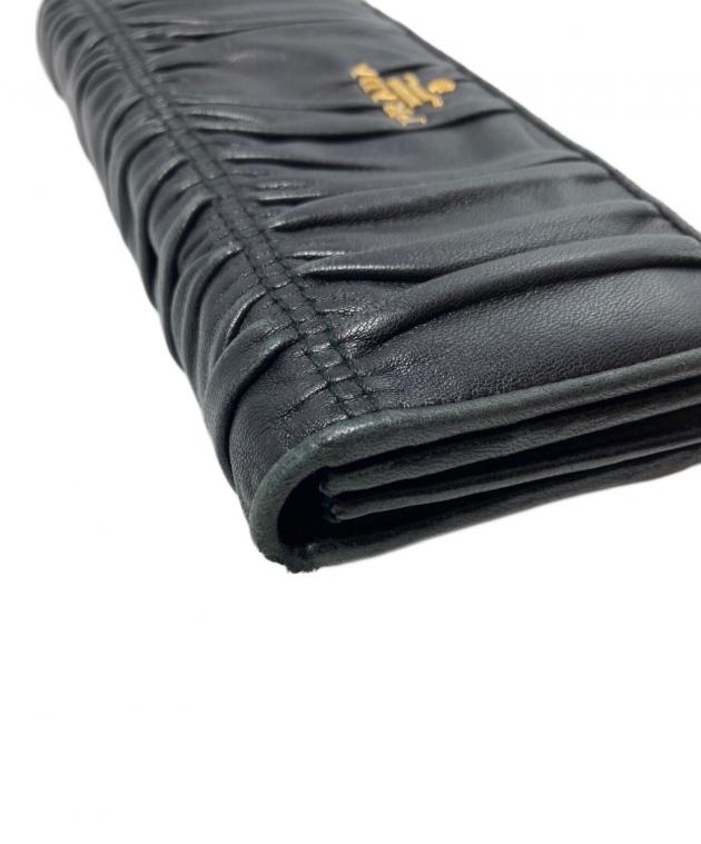 中古・古着通販】PRADA (プラダ) ギャザー長財布/1M1132 ブラック 中古・古着通販】PRADA (プラダ) ギャザー長財布/1M1132 ブラック