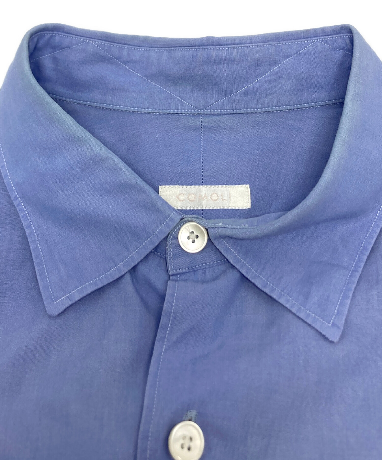 COMOLI コモリ ブルー 長袖シャツ 無地 レギュラーカラー 中古・古着通販】COMOLI (コモリ) レギュラーカラーシャツ/V01-02001