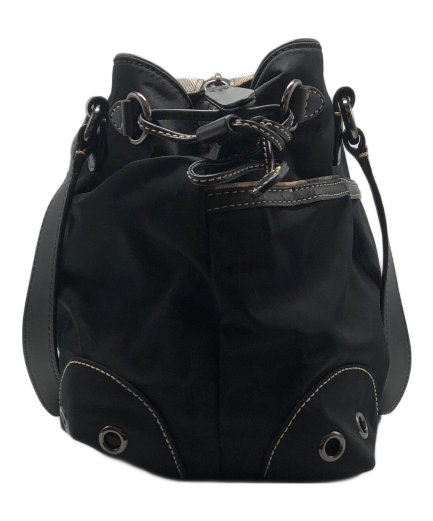 【極美品】バーバリーブルーレーベル トートバッグ ナイロン レザー ブラック 黒 中古・古着通販】BURBERRY BLUE LABEL (バーバリー ブルー レーベル