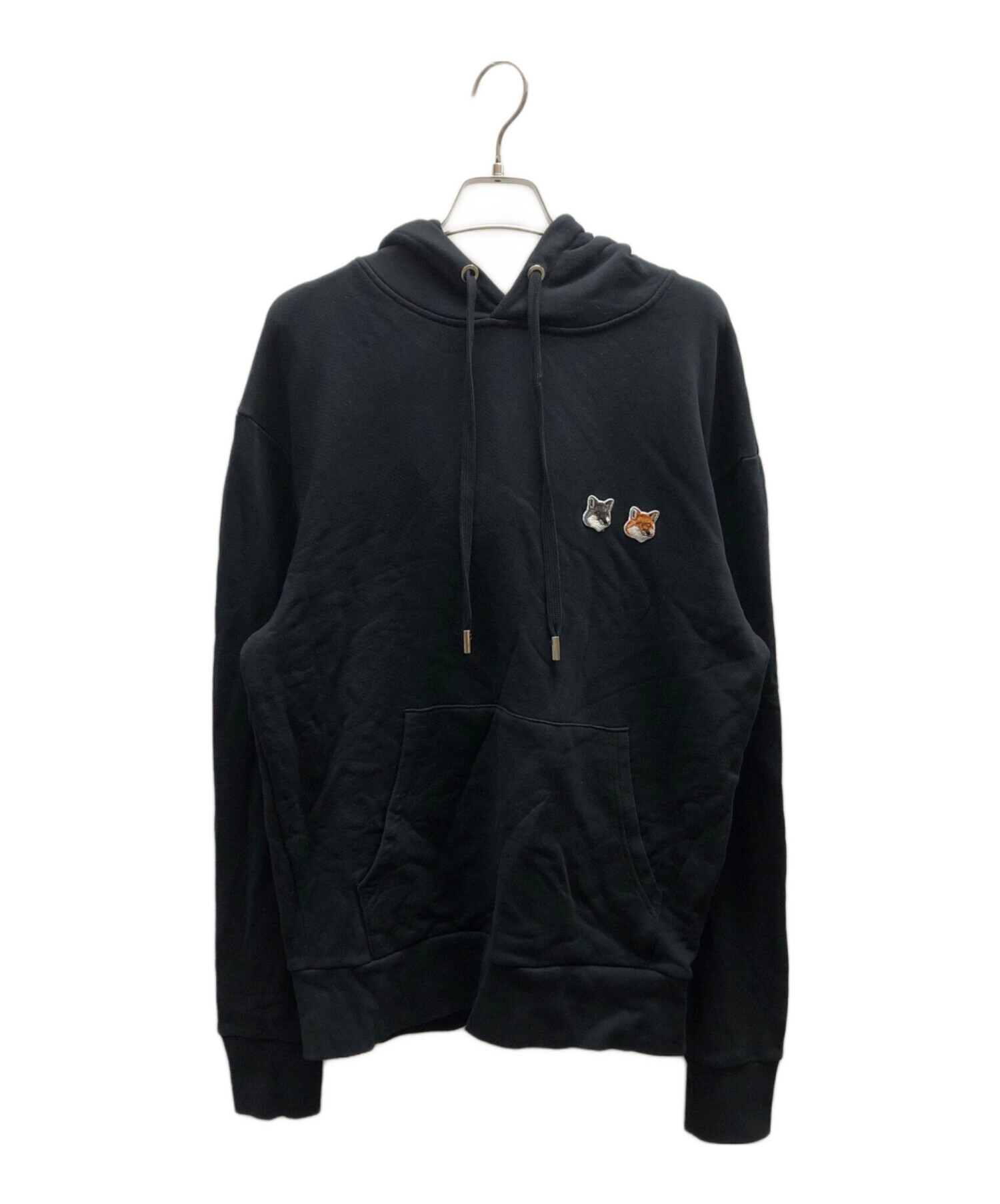 【中古品】メゾンキツネ MAISON KITSUNÉ パーカー ブラック XL 中古・古着通販】MAISON KITSUNE (メゾンキツネ) HOODIE DOUBLE FOX