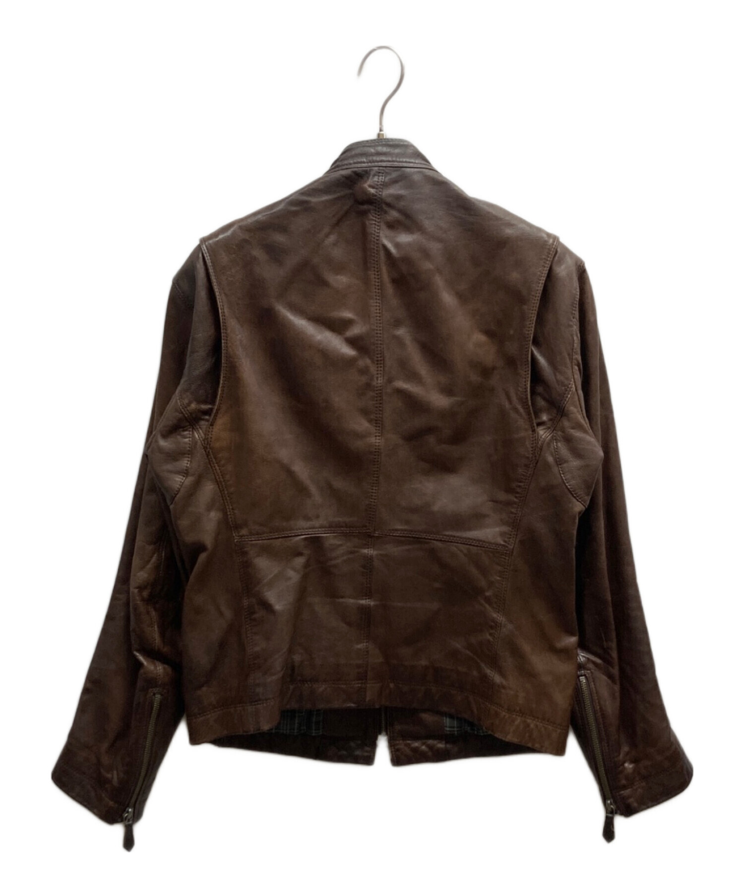 BURBERRY BLACK LABELラムレザーシングルライダース Lブラウン 中古・古着通販】BURBERRY BLACK LABEL (バーバリーブラックレーベル