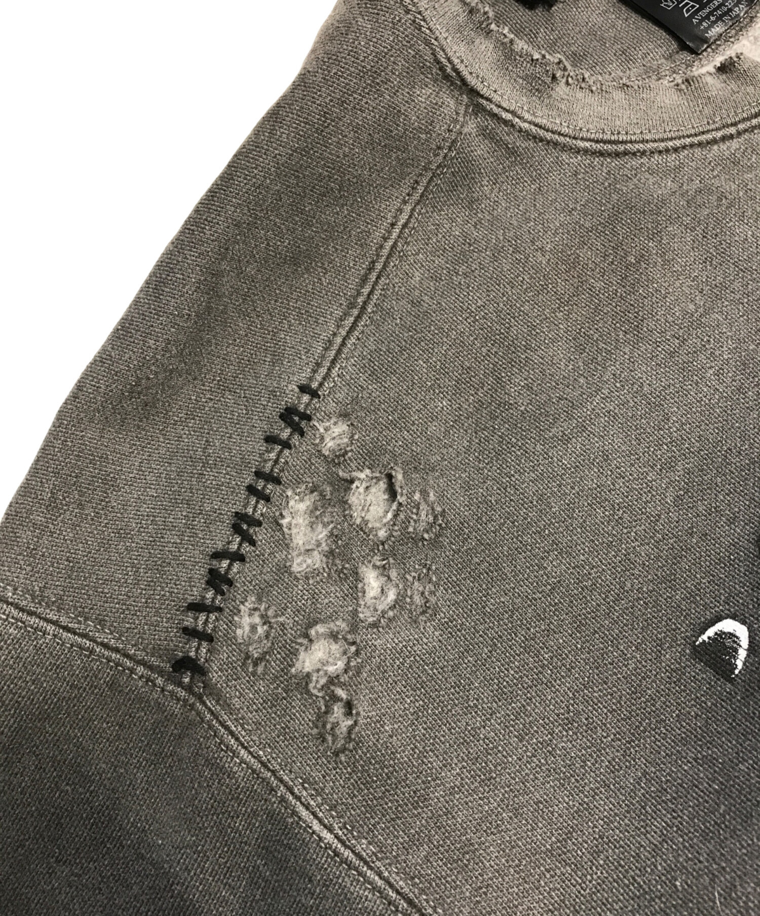 minus マイナス　スウェット 中古・古着通販】MINUS (マイナス) ダメージ加工スウェット ブラック