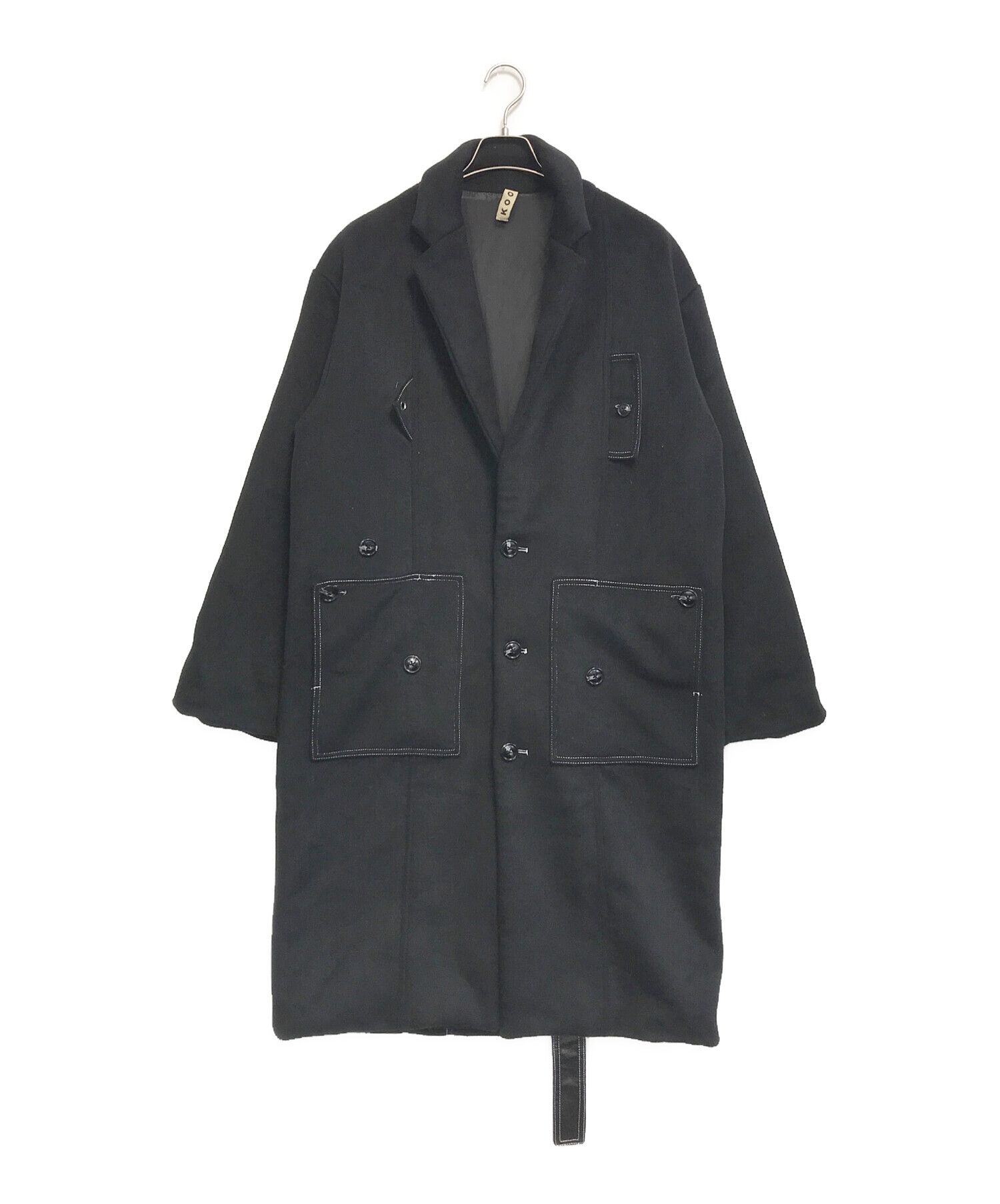 Kooi 黒　チェスターコート 中古・古着通販】kooi (コーイ) ステッチデザインチェスターコート