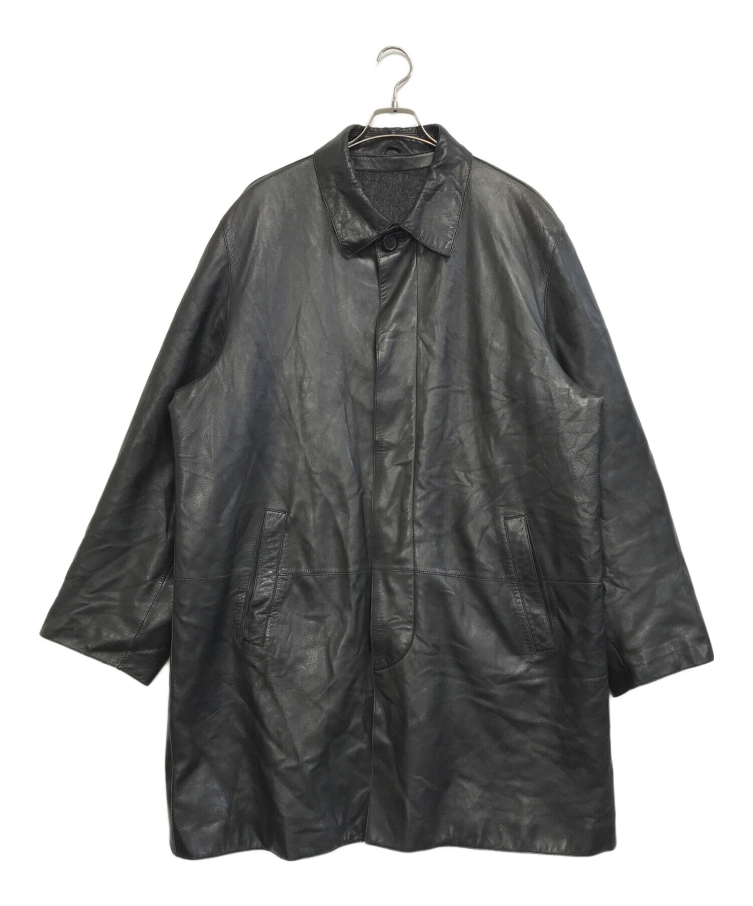 中古・古着通販】HUGO BOSS (ヒューゴ ボス) レザーコート ブラック  