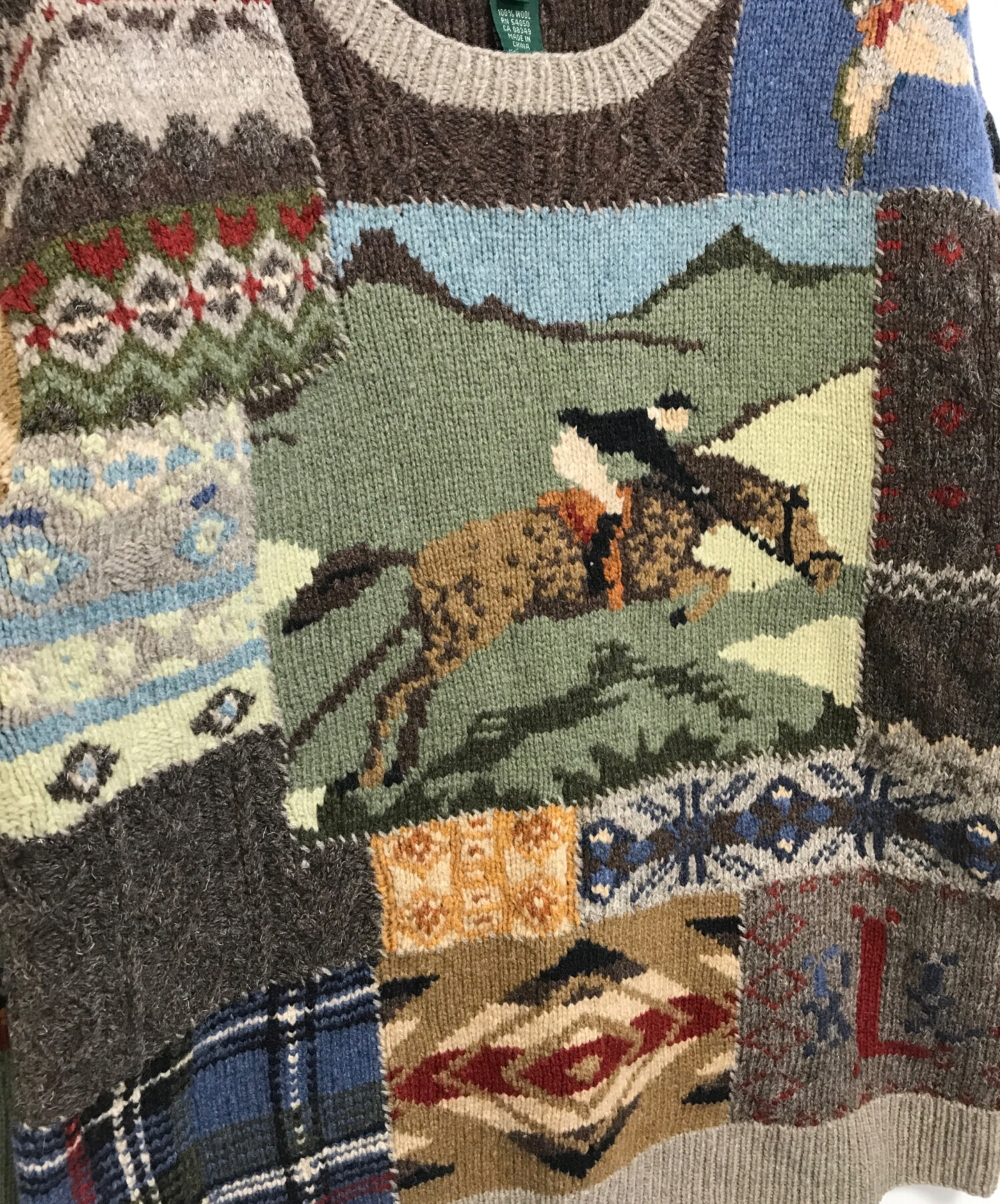 ヴィンテージ　ラルフローレン パッチワークニット L 半袖 中古・古着通販】LAUREN RALPH LAUREN (ローレンラルフローレン
