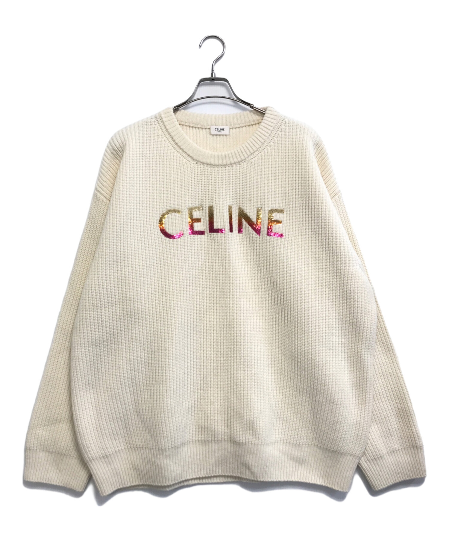 中古・古着通販】CELINE (セリーヌ) スパンコールロゴニット ベージュ