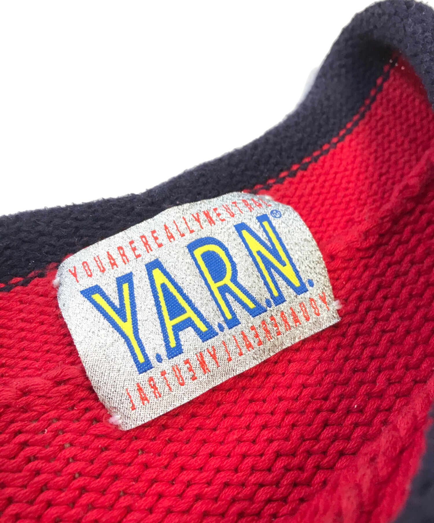 中古・古着通販】Y.A.R.N (ヤーン) クロスパッチニット レッド サイズ